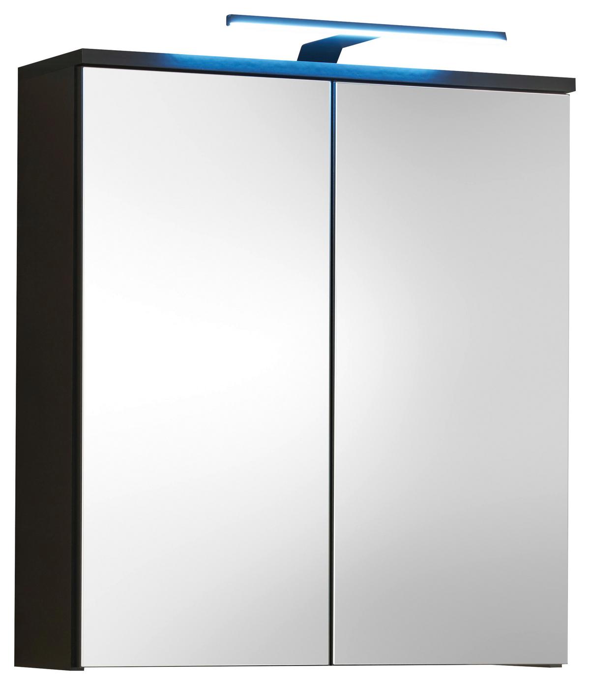 Spiegelschrank Spice mit Led 2 Türen B/H/T: 60/66,5/20 cm - Schwarz, MODERN, Glas/Holzwerkstoff (60/67/20cm) - MID.YOU