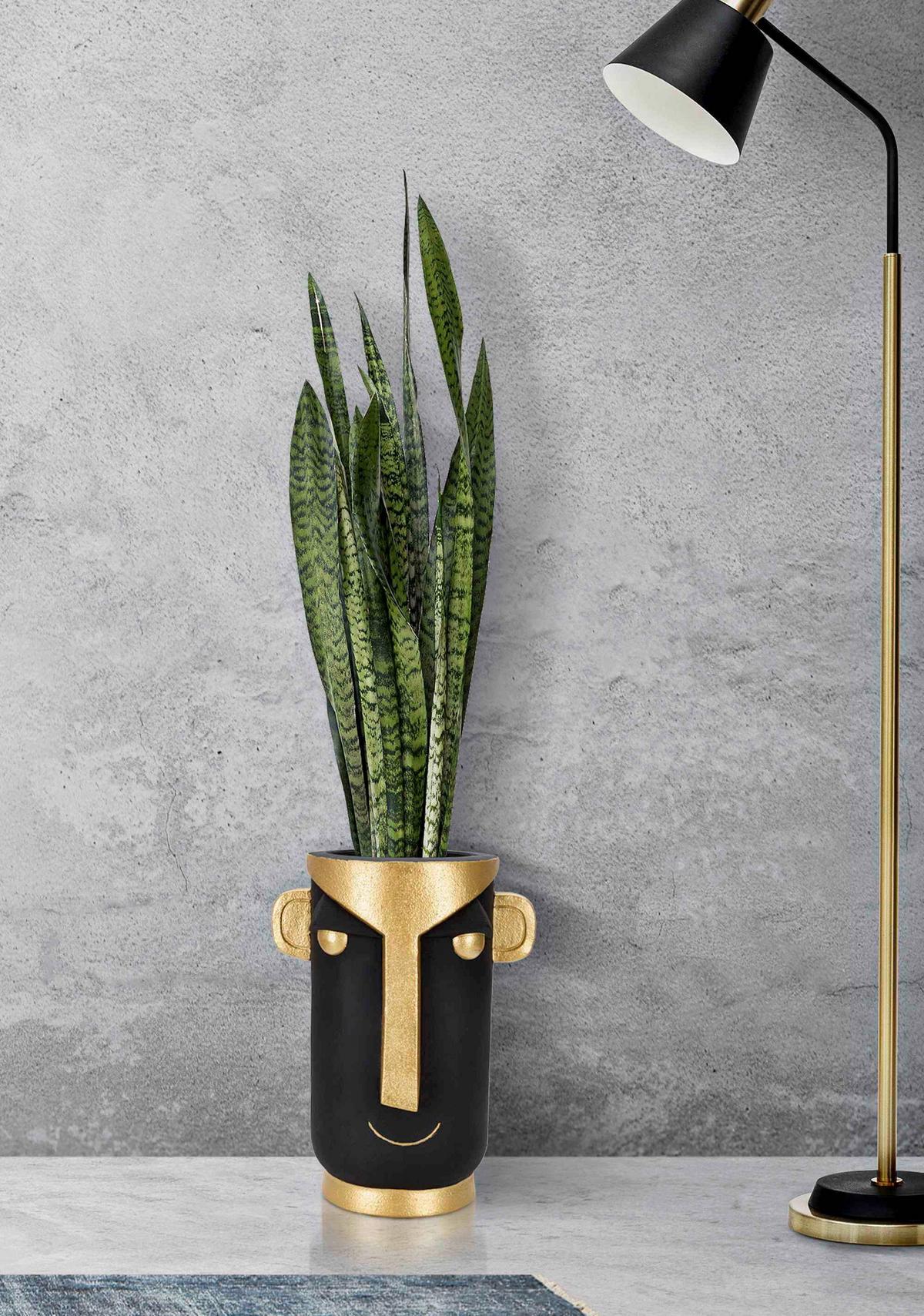 Vase Tribal C Schwarz, Goldfarben B: 30 Cm - Goldfarben/Schwarz, Basics, Kunststoff (30/40/23.5cm)