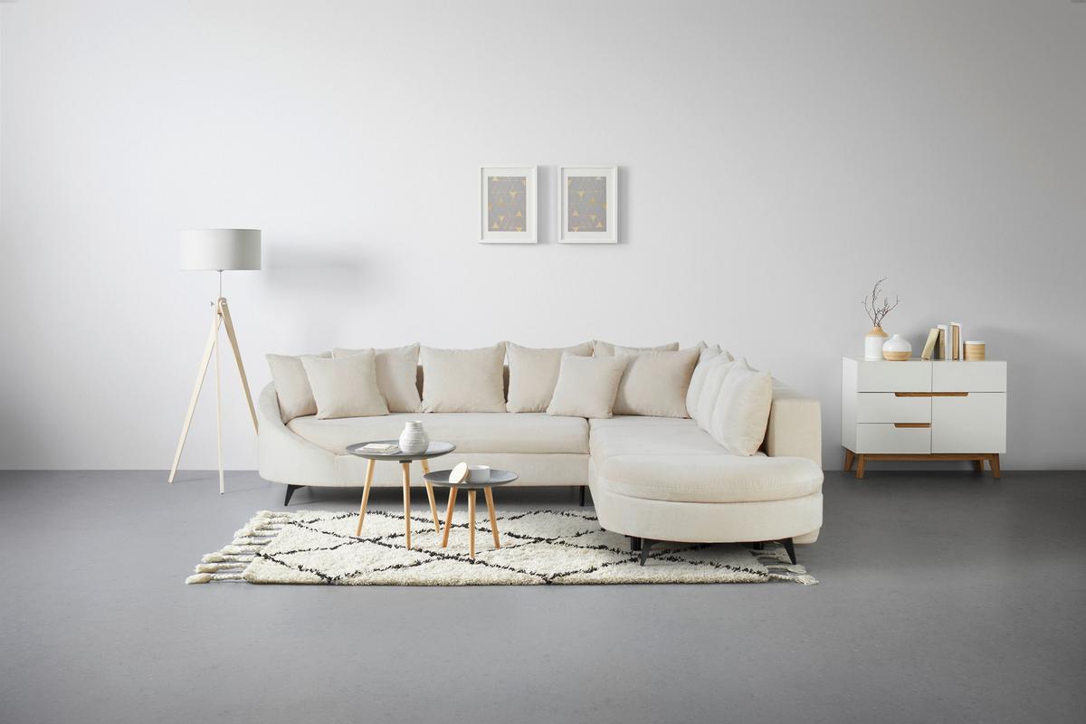 Rohová sedačka AXEL, pravá, krémová žinylka - černá/krémová, Moderní, kov/textil (291/250cm) - Mömax