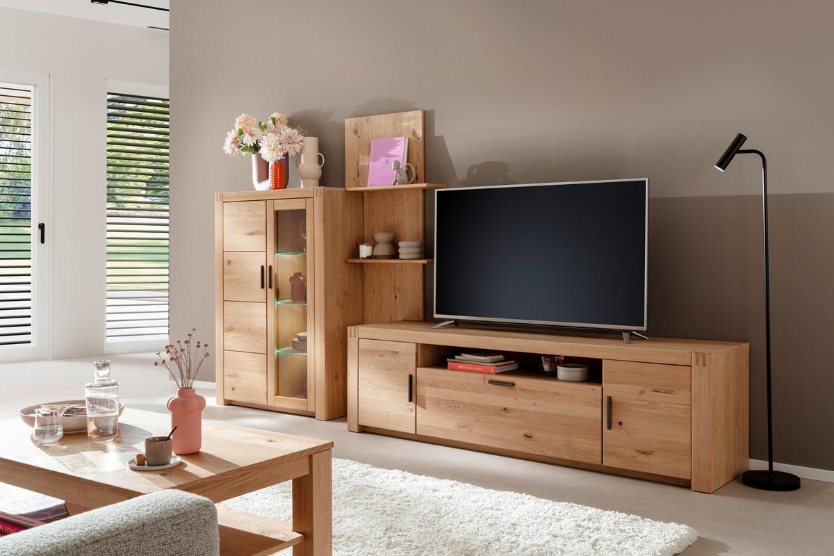 Wohnwand Prag - Eichefarben, Design, Glas/Holz (332/184/50cm)