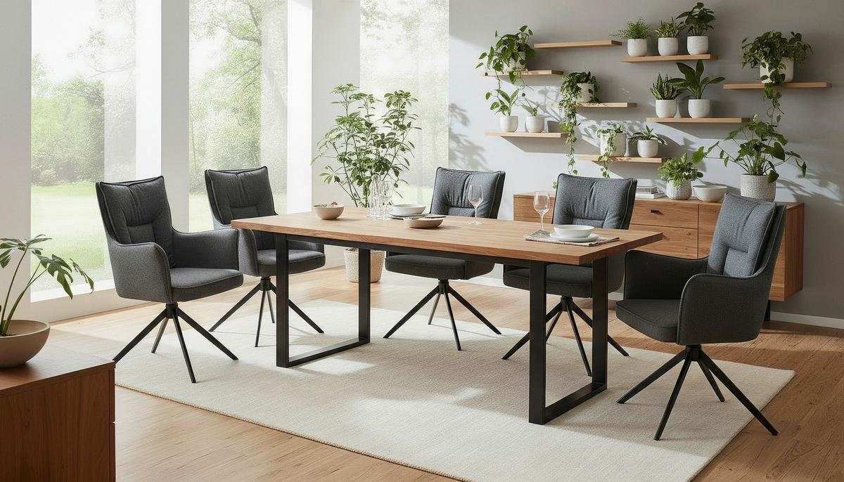 Armlehnstuhl Elisa Leinenoptik Dunkelgrau B: 65cm - Dunkelgrau/Schwarz, KONVENTIONELL, Textil/Metall (65/89/64cm)