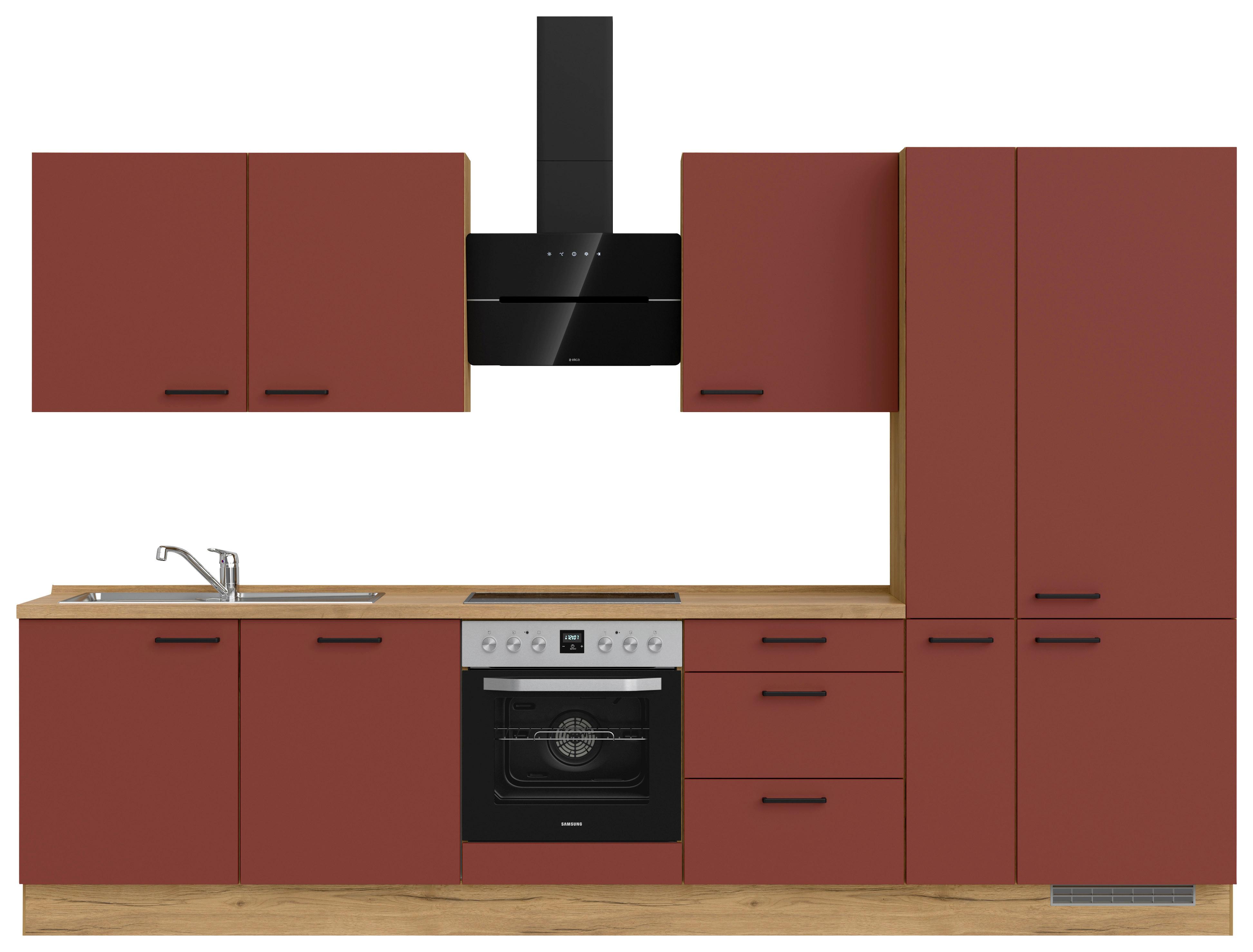 Küchenleerblock Easytouch High-Line, H11 Re. - Eichefarben/Rot, MODERN, Holzwerkstoff (330cm) - Nobilia