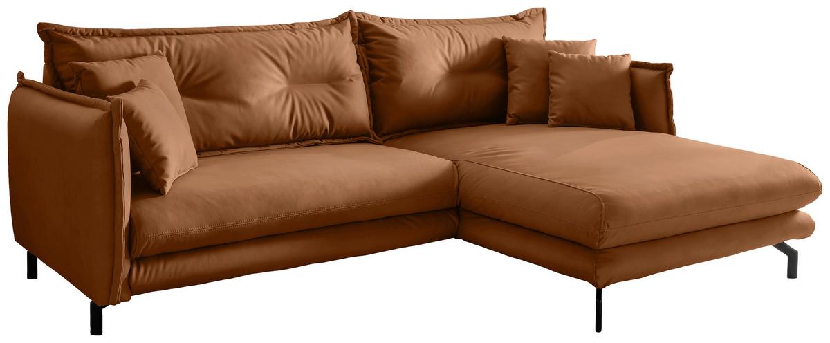 Ecksofa Lava Cognac S: 255x180cm - Cognac/Schwarz, MODERN, Textil (255/180cm) - Livetastic
