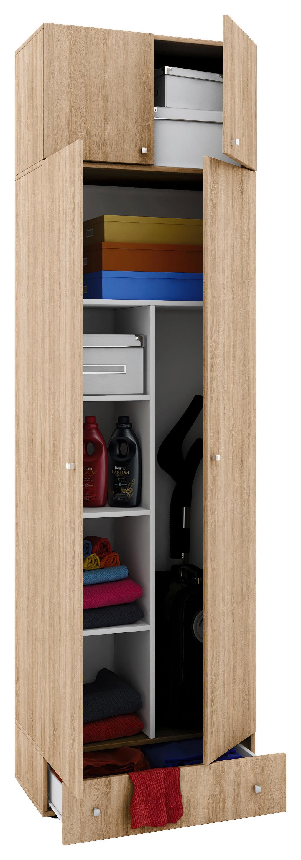 Víceúčelová skříň VANDOL, nástavba se zásuvkou - černá/barvy stříbra, Moderní, kompozitní dřevo/plast (70/238/39cm) - MID.YOU