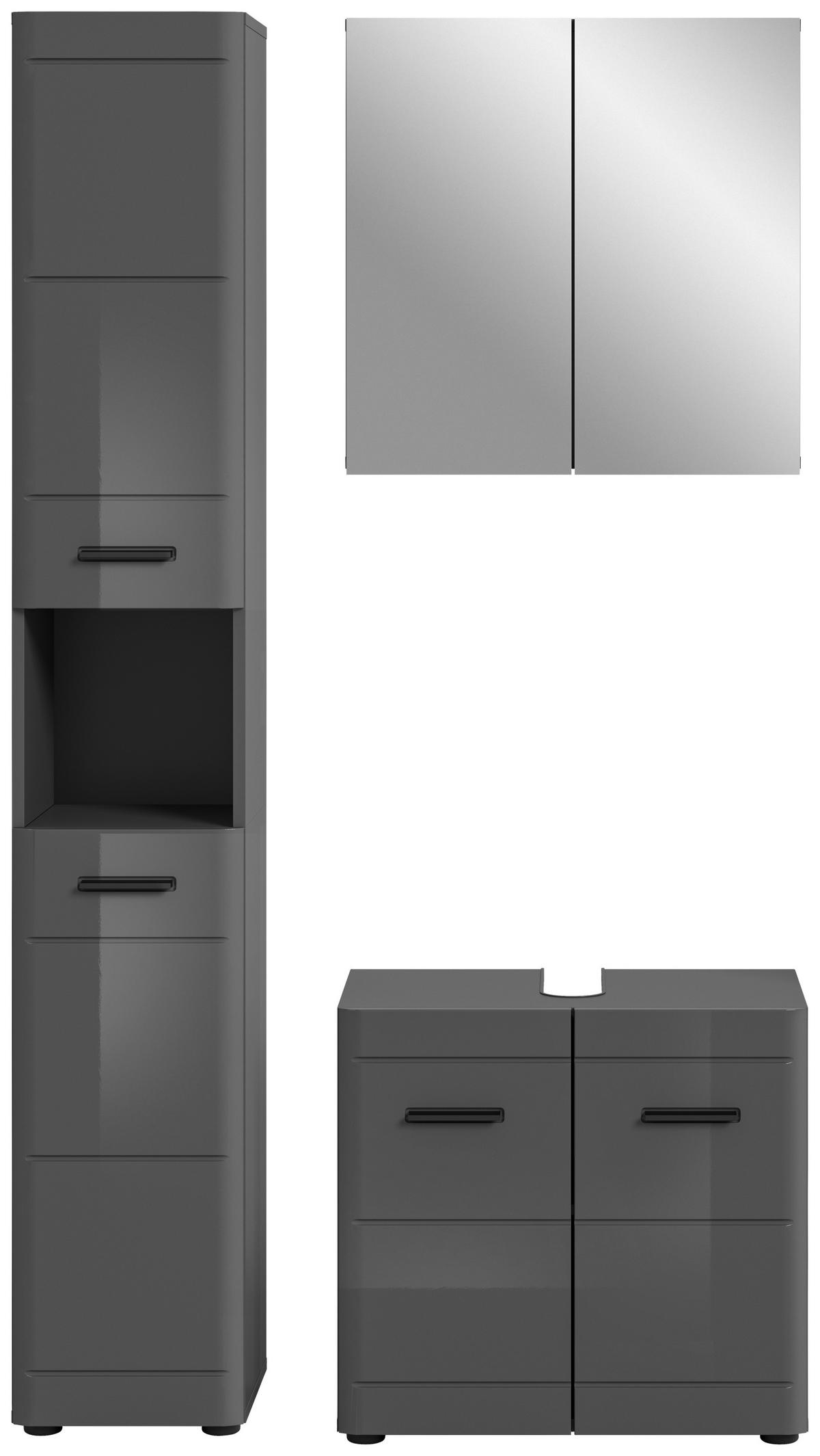 Badezimmer Soft Grau Hg B: 90 cm - Grau Hochglanz/Schwarz, MODERN, Holzwerkstoff (90cm) - MID.YOU