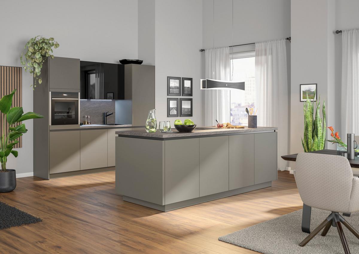 Einbauküche Ip3150 - Schwarz/Braun, MODERN, Holzwerkstoff (243/240cm) - Impuls