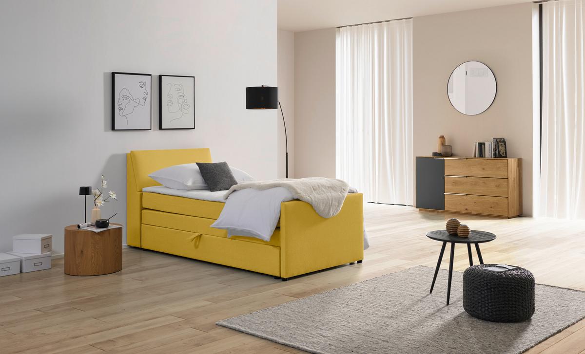 Boxspringbett Mit Bettkasten Nida 100x200 Cm Gelb - Gelb/Schwarz, MODERN, Holz/Textil (100/200cm) - MID.YOU