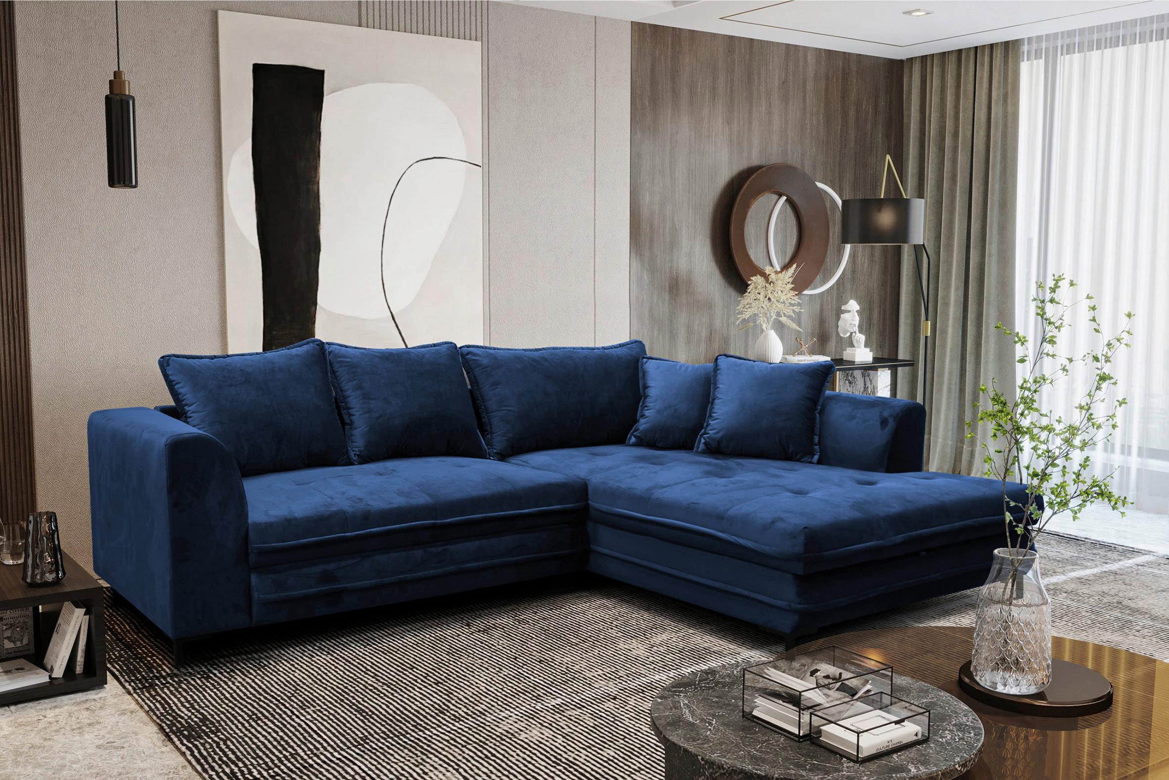 Eckschlafsofa Bello Royalblau Schlaffunktion Ottomane Rechts - Blau/Royalblau, Design, Textil (277/187cm) - Livetastic
