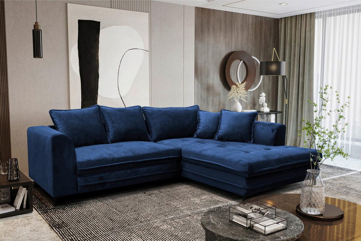 Eckschlafsofa Bello Royalblau Schlaffunktion Ottomane Rechts - Blau/Royalblau, Design, Textil (277/187cm) - Livetastic