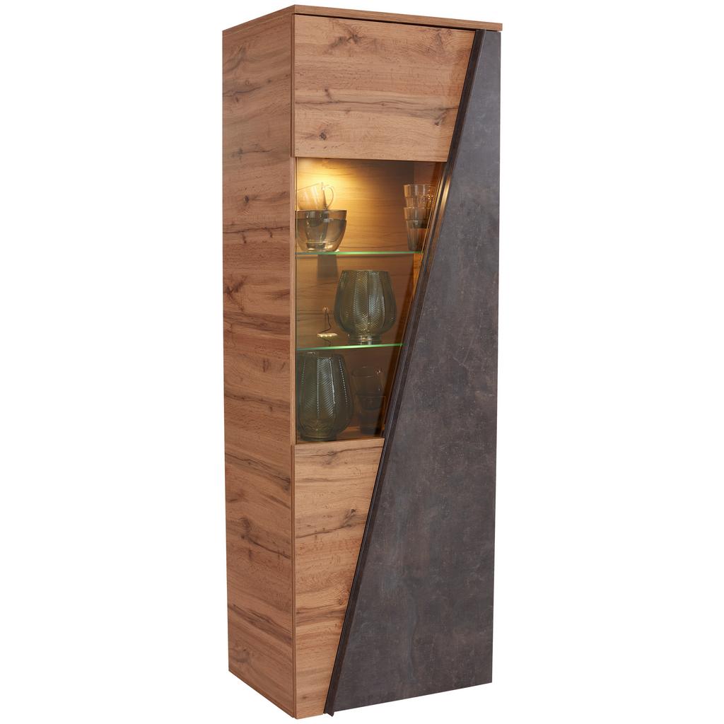 Vitrine Venedig B: 70 cm Betonoptik/Wotan Eiche Dekor