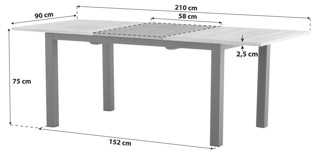 Gartentisch Panama Teakholz/Metall L 210 cm - Schwarz/Teakfarben, KONVENTIONELL, Holz/Metall (210/90/75cm) - Gardenson