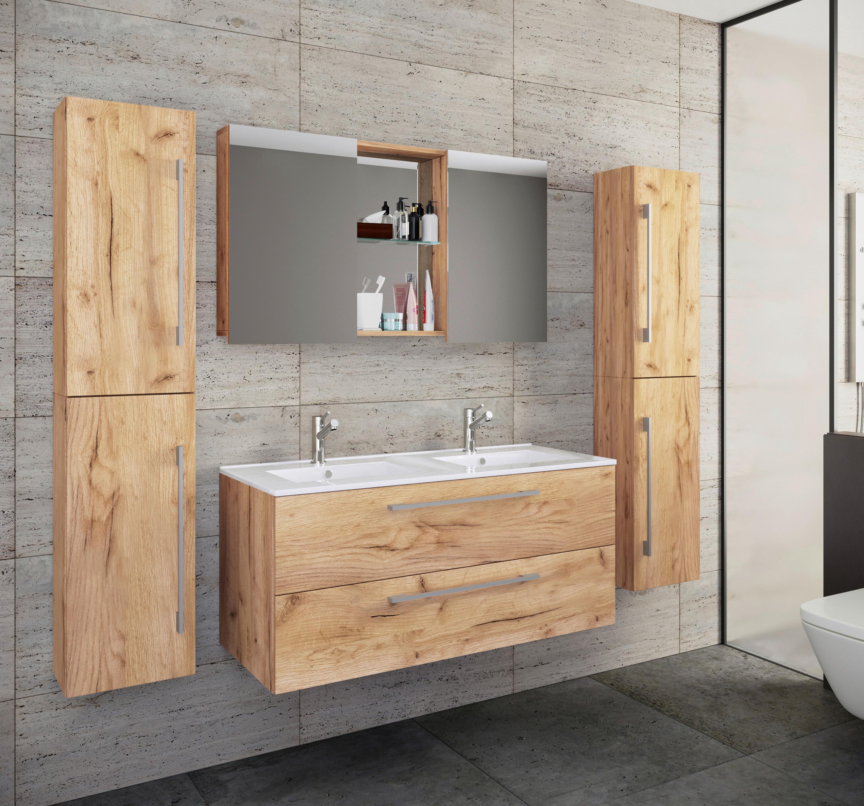 Badezimmer Budasi Honigeiche B: 111 cm - Honigeiche/Weiß, MODERN, Keramik/Holzwerkstoff (178cm) - MID.YOU