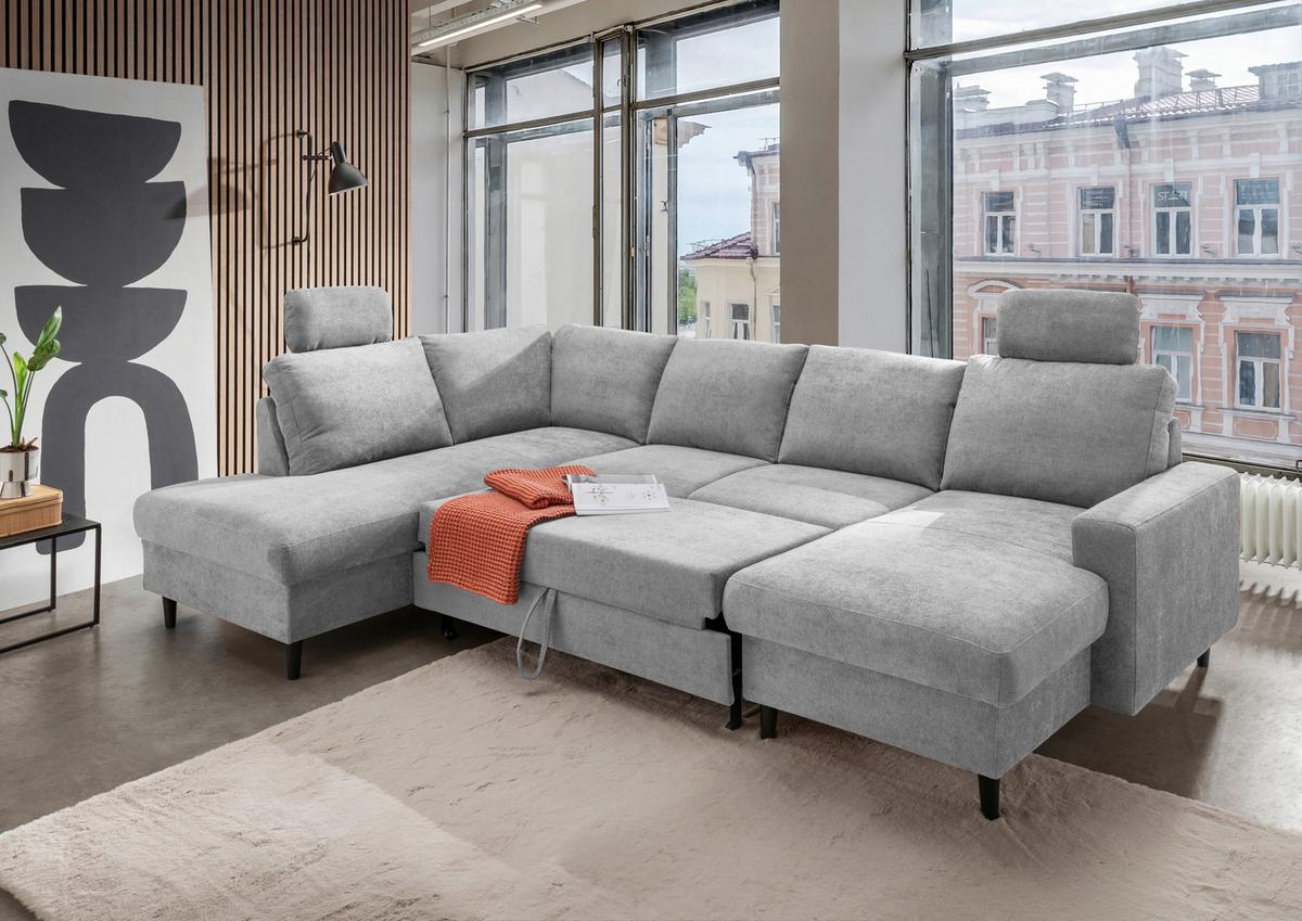 Wohnlandschaft Passione Grau U: 200x305x153 cm - Schwarz/Grau, MODERN, Textil (200/305/153cm) - Livetastic