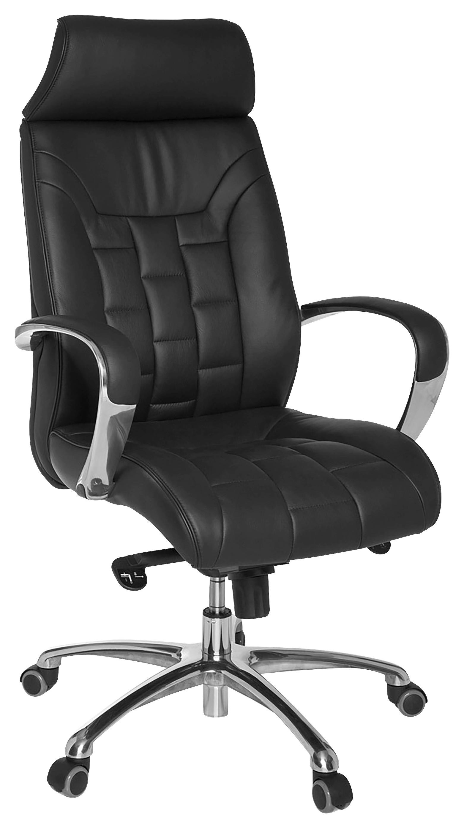 Kancelárske kreslo Turin z pravej kože - čierna/hliníková, Modern, kov/koža (66/128/62cm) - MID.YOU