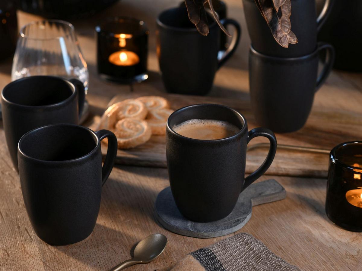 Kaffeebecher Steinzeug 300 ml 6 Stk. Schwarz - Schwarz, Basics, Keramik (300ml) - Creatable