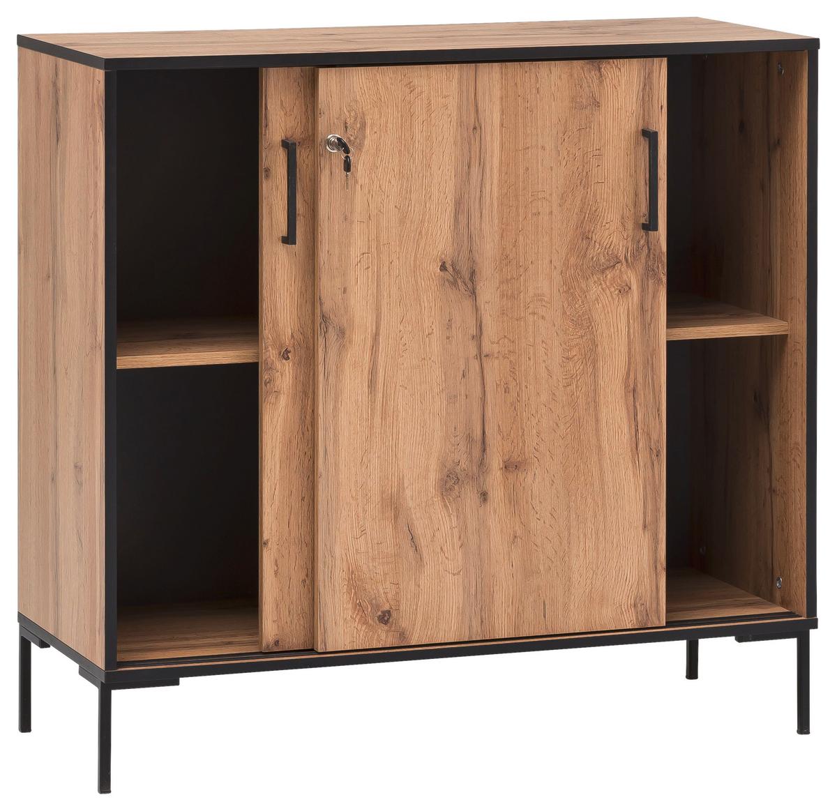 Kommode B: 100,1 cm Serie 2000, Eiche Dekor - Eichefarben/Schwarz, KONVENTIONELL, Holzwerkstoff (100,1/96,6/41cm) - MID.YOU