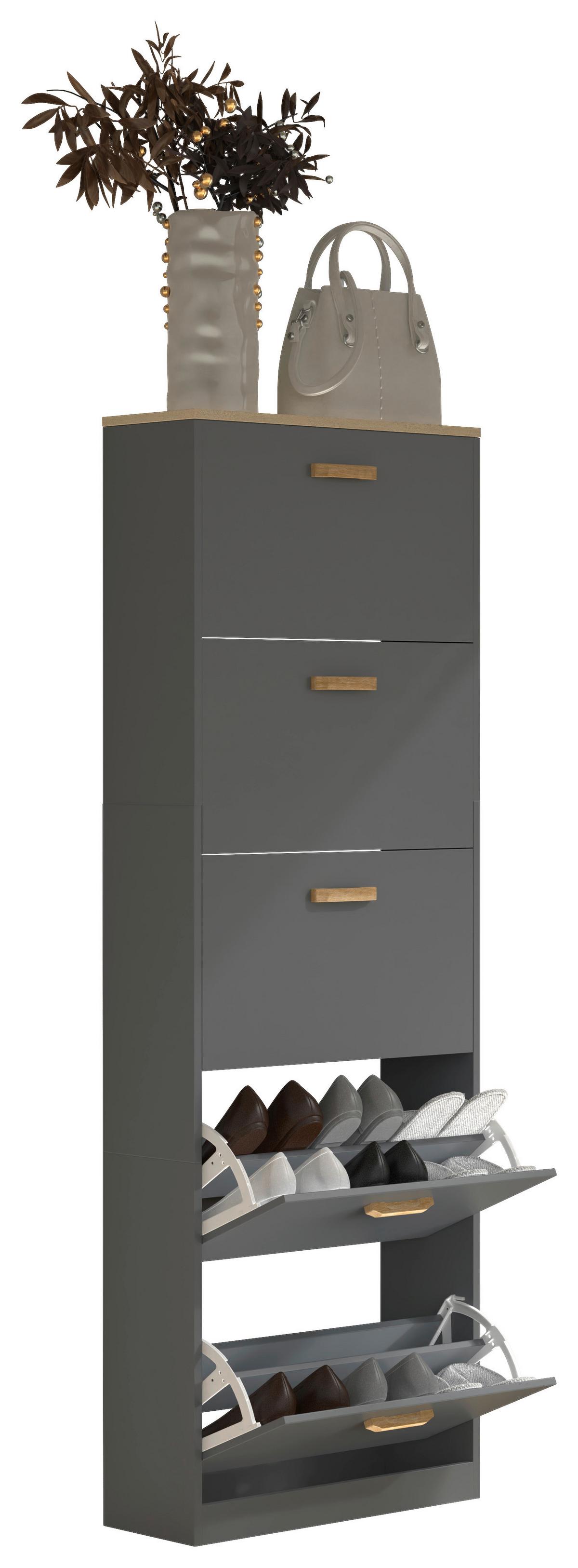 Schuhschrank Halom Anthrazit/Honigeiche - Honigeiche/Anthrazit, LIFESTYLE, Holzwerkstoff (59/170/22cm) - MID.YOU