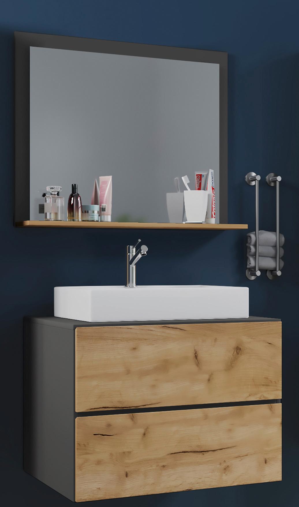 Badmöbel-Set 3-Tlg. Lendas B: 80 cm Anthrazit/Eiche Dekor - Honigeiche/Anthrazit, MODERN, Keramik/Holzwerkstoff (80cm) - MID.YOU