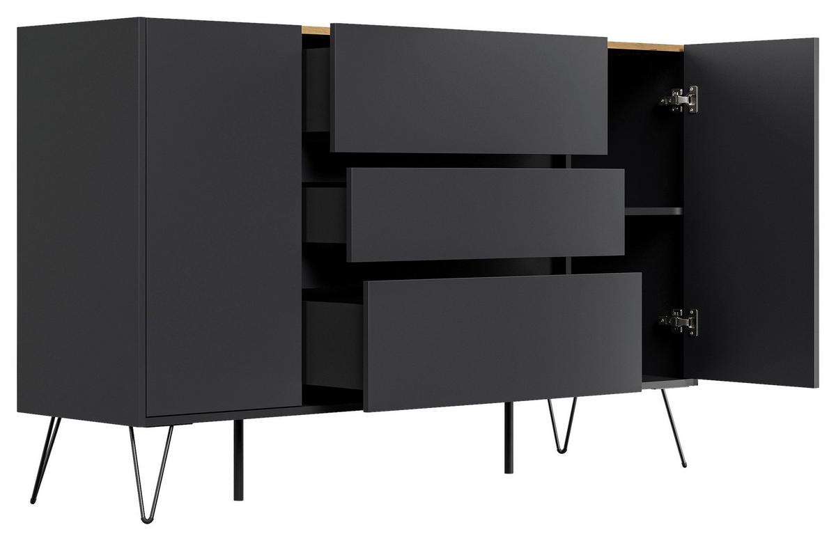 Sideboard Posseik Industrial Eichefarben/graphitf. B:155 Cm - Eichefarben/Schwarz, Design, Holzwerkstoff (155/93,6/42cm) - P & B