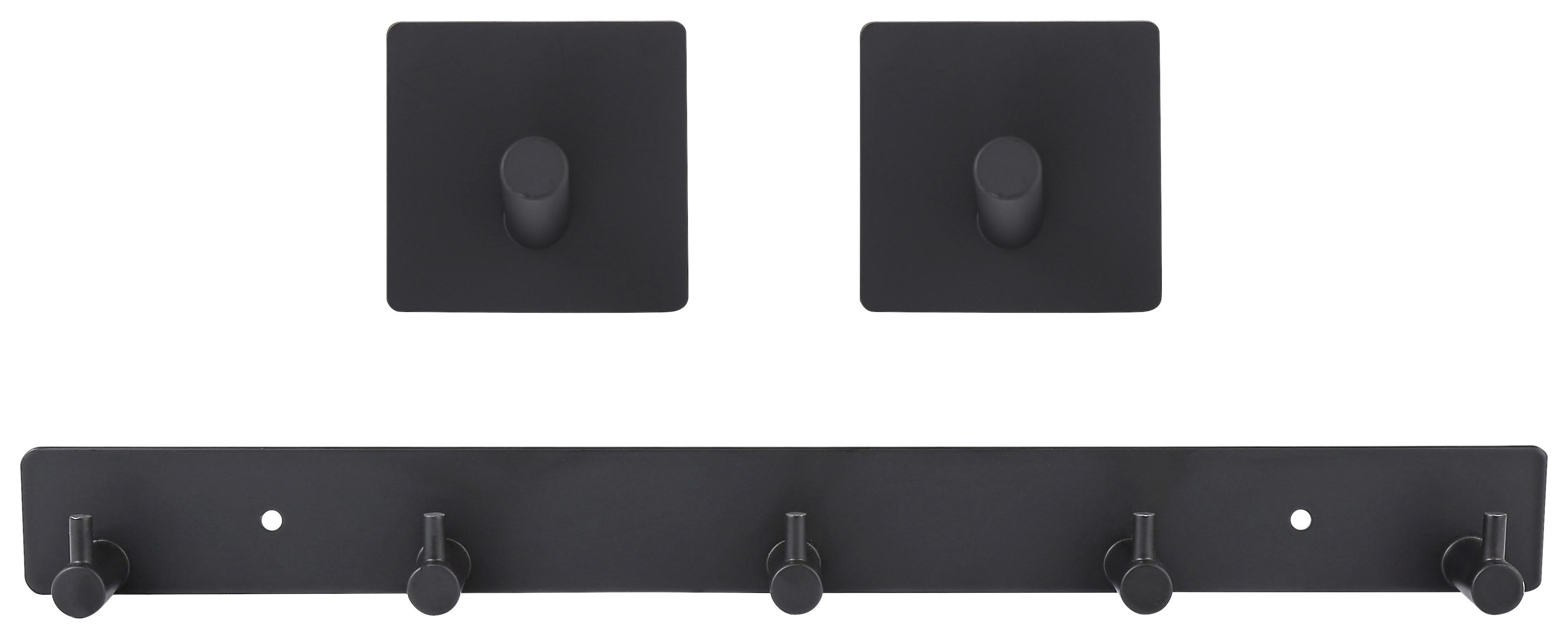 LIŠTA S HÁČKY BERT - černá, Moderní, kov (35,5/3,3/3,5cm)