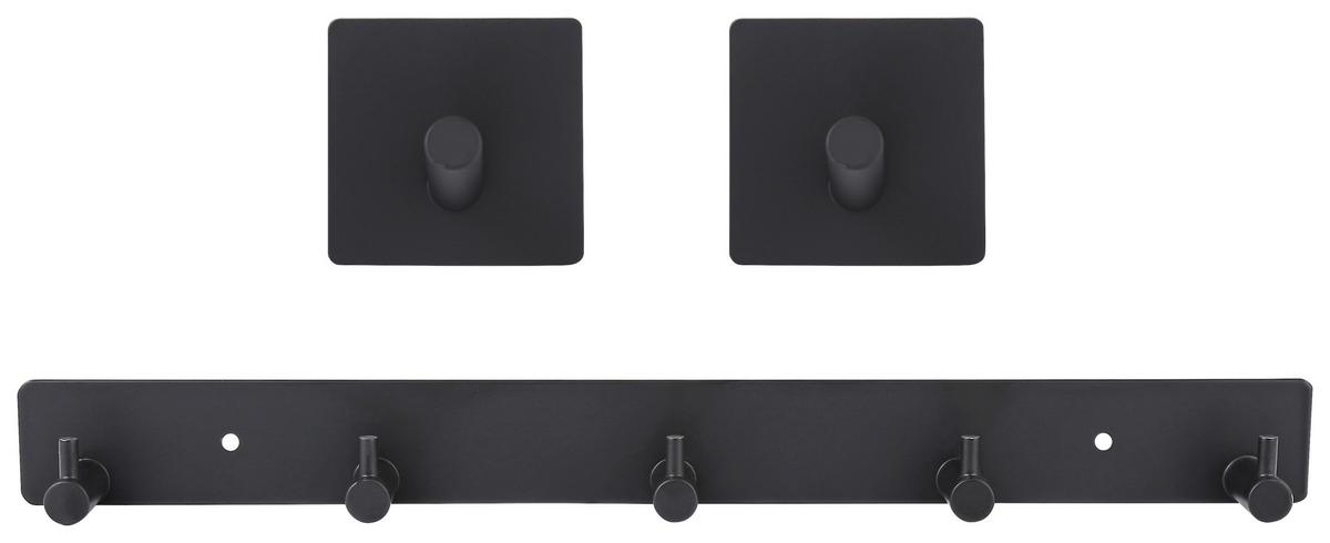 LIŠTA S HÁČIKMI BERT - čierna, Modern, kov (35,5/3,3/3,5cm)