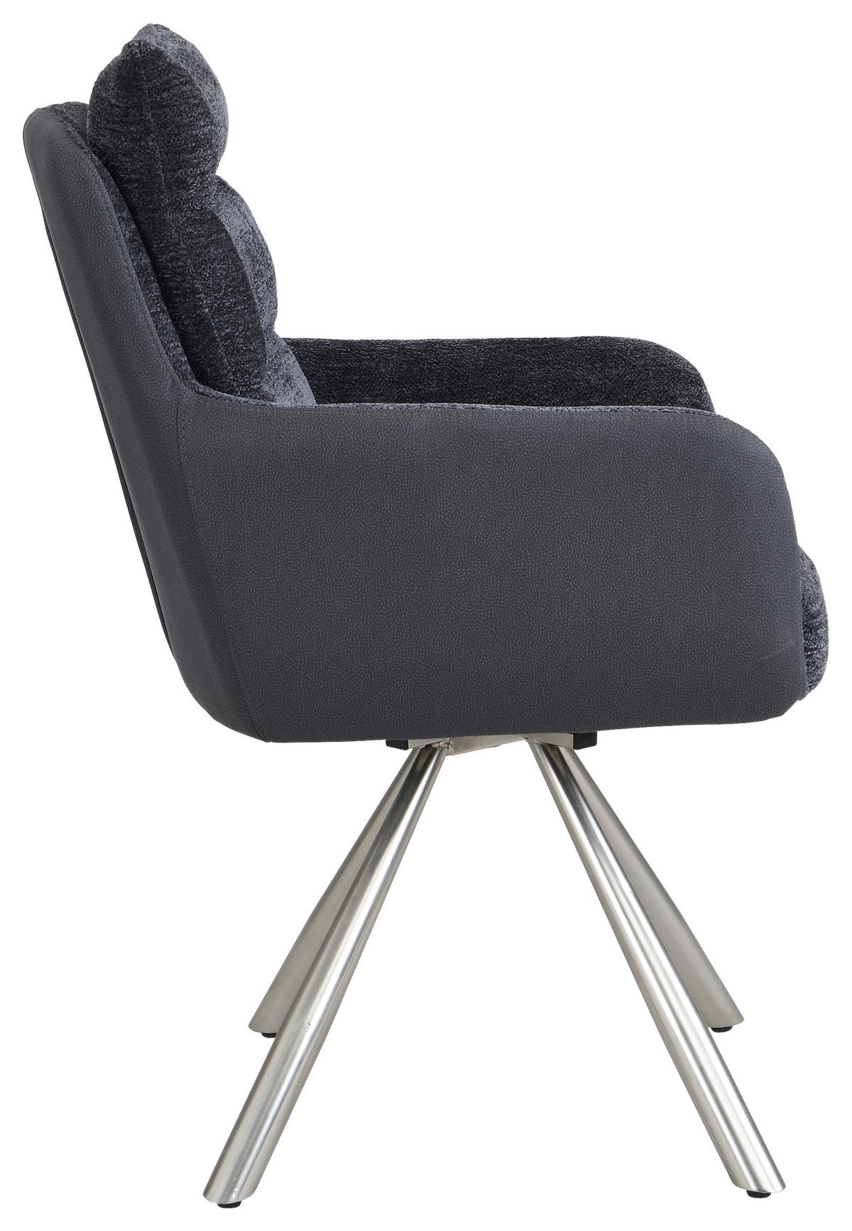 Armlehnstuhl-set Enid Webstoff Anthrazit, B: 60 Cm - Anthrazit/Nickelfarben, KONVENTIONELL, Textil/Metall (60/92/65cm) - Livetastic