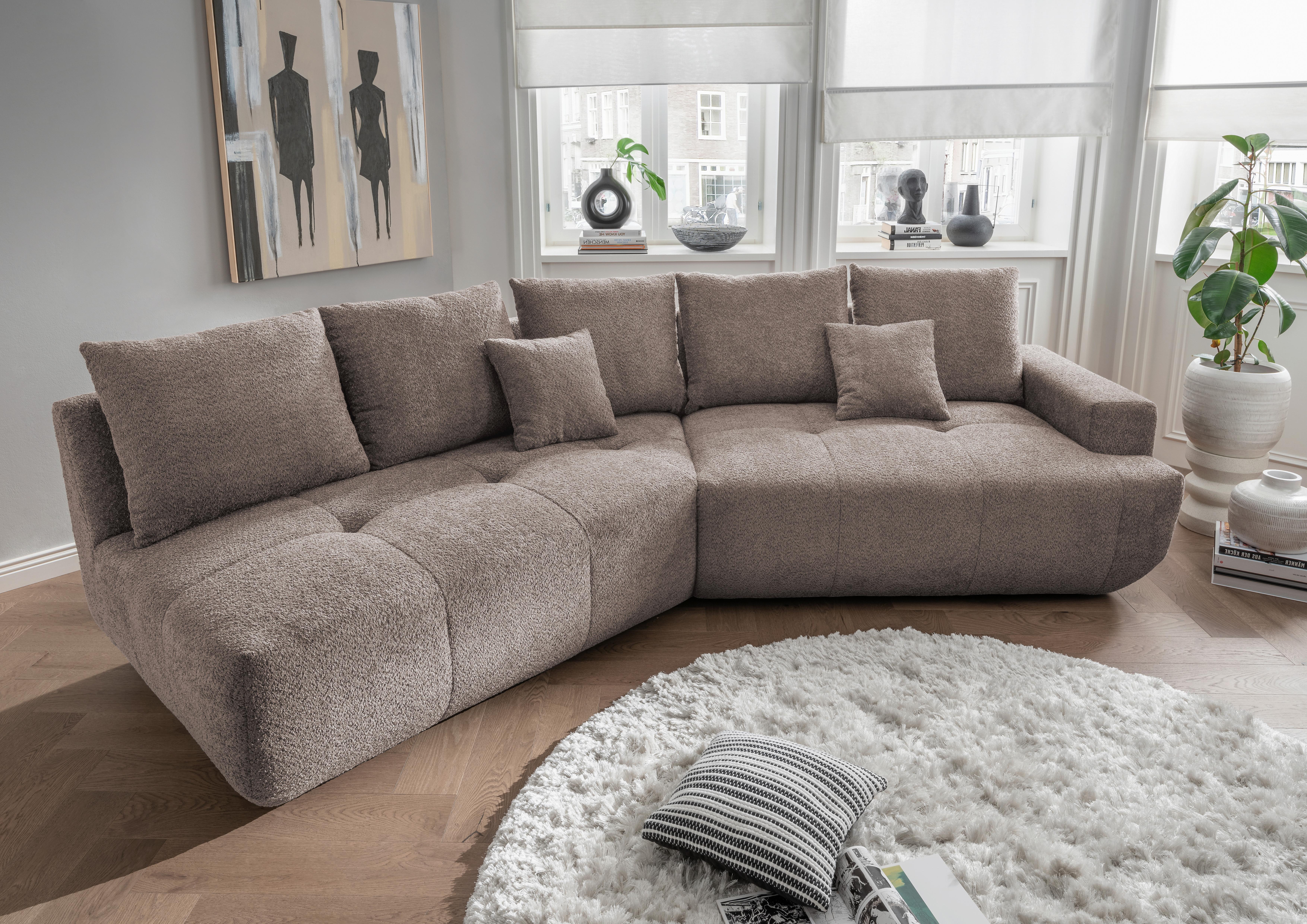Big Sofa Fertilia Bouclé Taupe, B: 323 Cm - Taupe/Schwarz, MODERN, Textil (323/91/155cm) - Livetastic