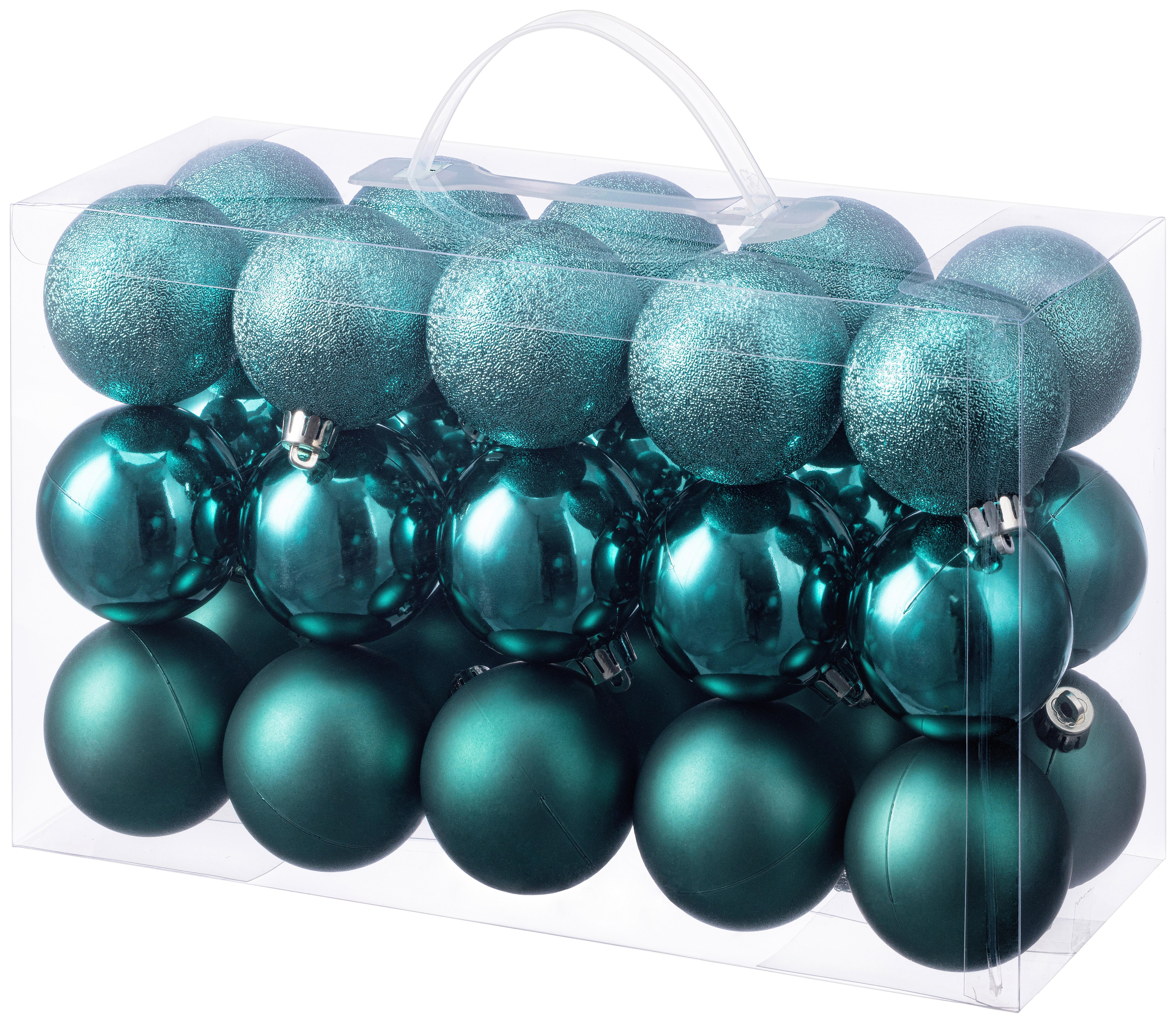 CHRISTBAUMKUGEL-SET Maya, Türkis, 30-teilig - Türkis, KONVENTIONELL, Kunststoff (6cm) - Luca Bessoni