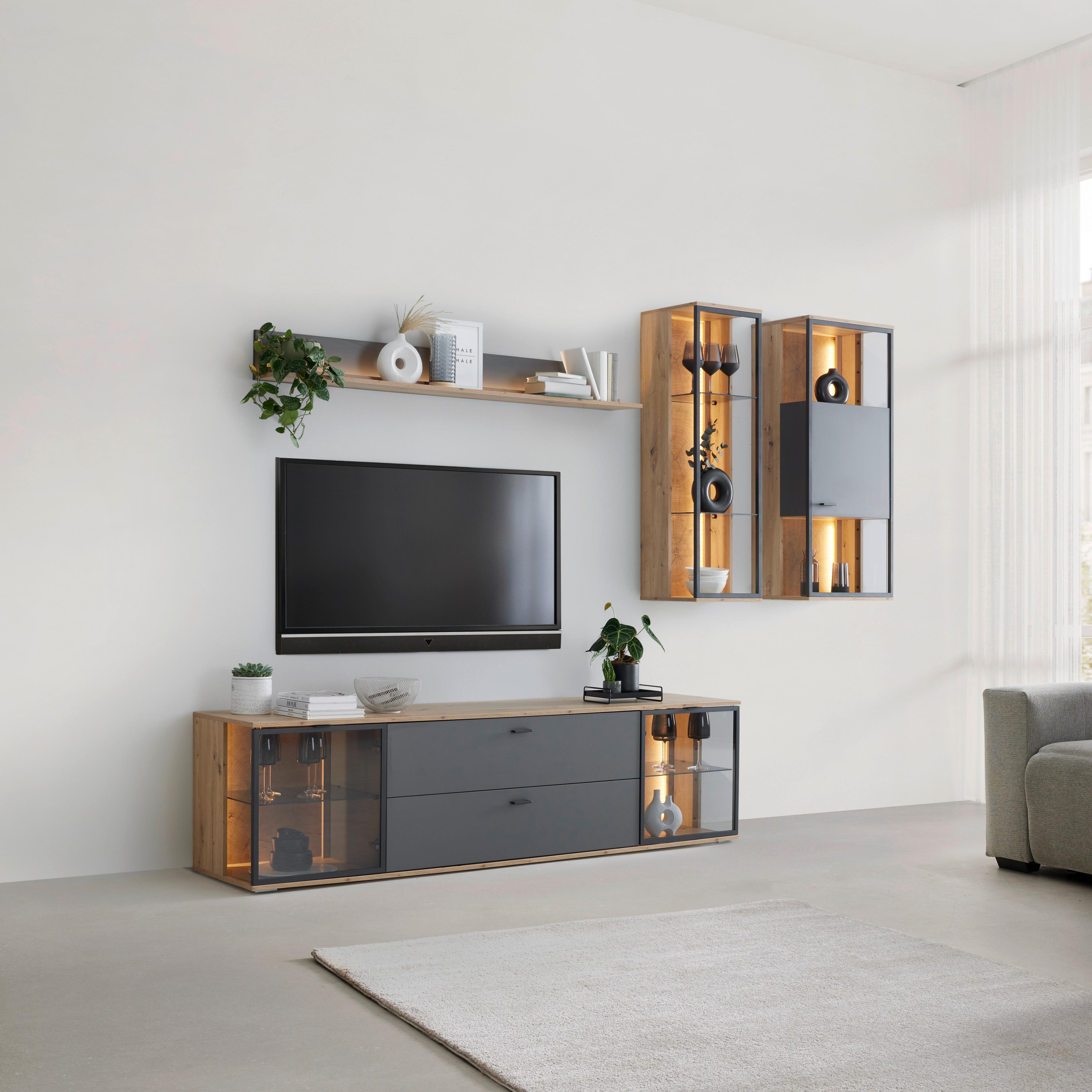 ZÁVĚSNÁ VITRÍNA FLORENZ - šedá/černá, Moderní, kov/kompozitní dřevo (50/119,9/38cm) - Premium Living