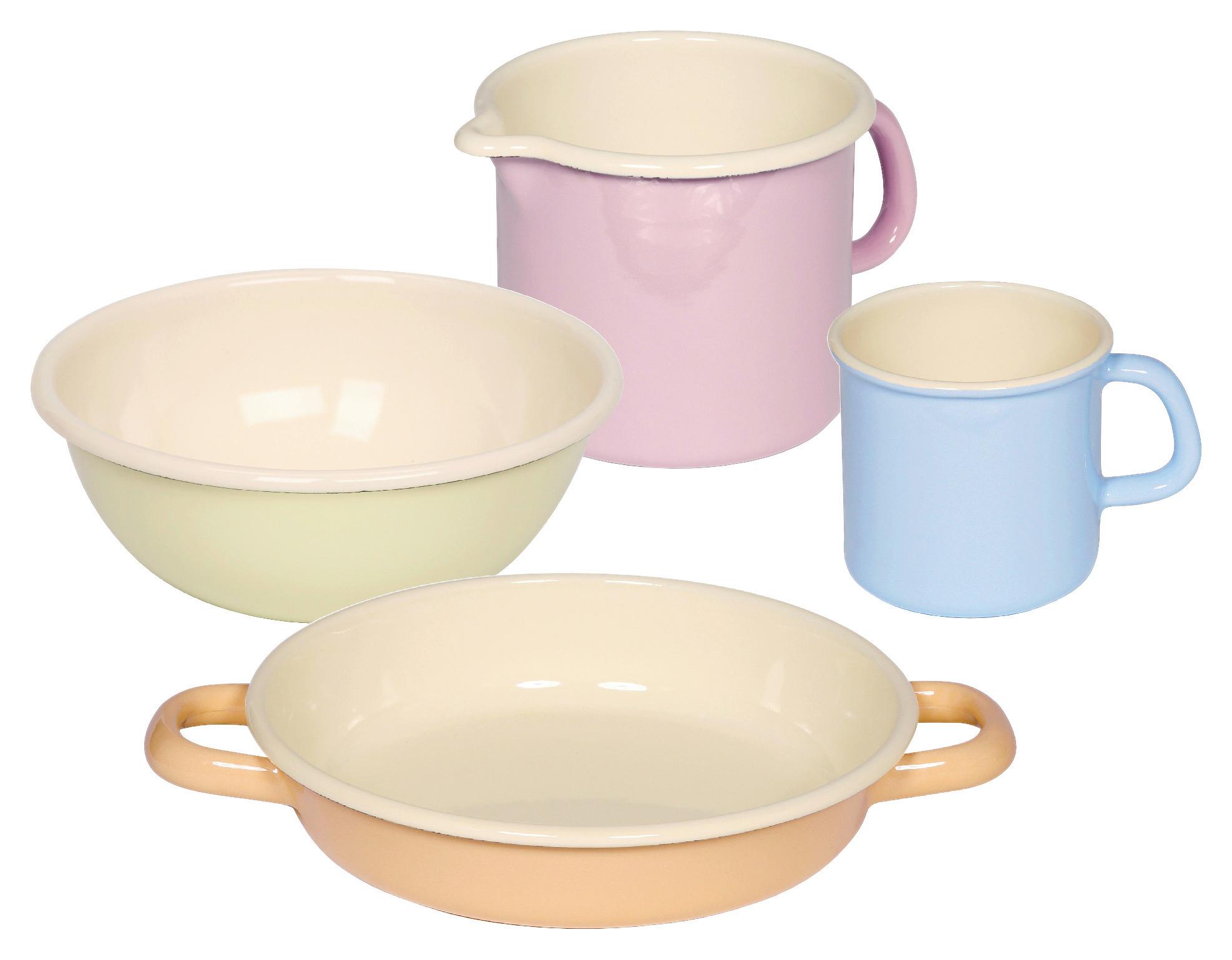 Riess Kochtopfset 4-Tlg. Eisen Induktion Backofengeeignet - Gelb/Rosa, KONVENTIONELL, Metall - Riess