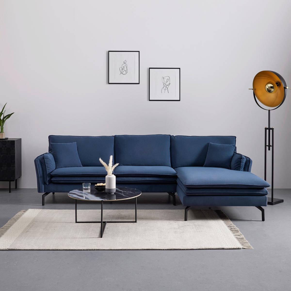 Sedací souprava LANI tmavě modrá - černá/tmavě modrá, Moderní, kov/dřevo (296/86/170cm) - Bessagi Home