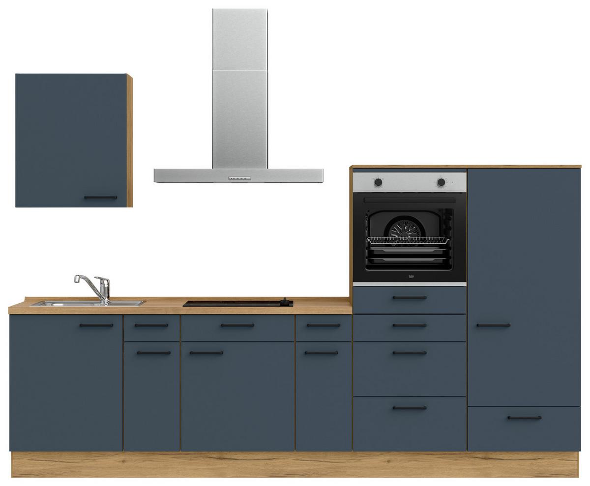 Küchenleerblock Easytouch Low-Line, L4 Rechts - Blau/Eichefarben, MODERN, Holzwerkstoff (300cm) - Nobilia