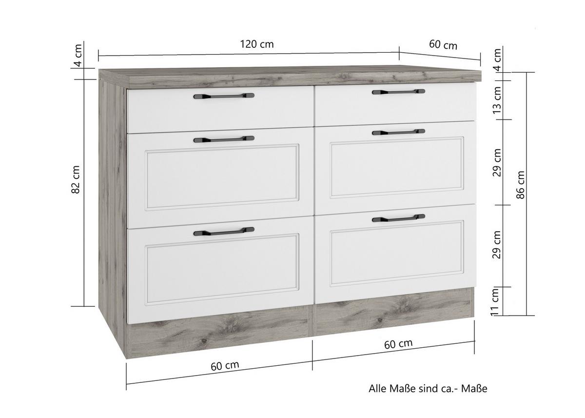 Küchenunterschrank Meran B: 120 cm Weiß/Eiche Dekor - Eiche Wotan/Weiß, LIFESTYLE, Holzwerkstoff (120/86/60cm) - Held