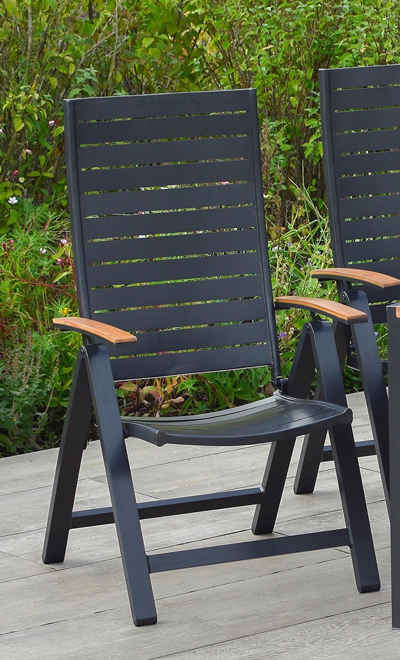 Gartensessel Klappbar Astros Metall, Kunststoff - Graphitfarben/Braun, KONVENTIONELL, Kunststoff/Metall (61,5/113/72cm) - Gardenson