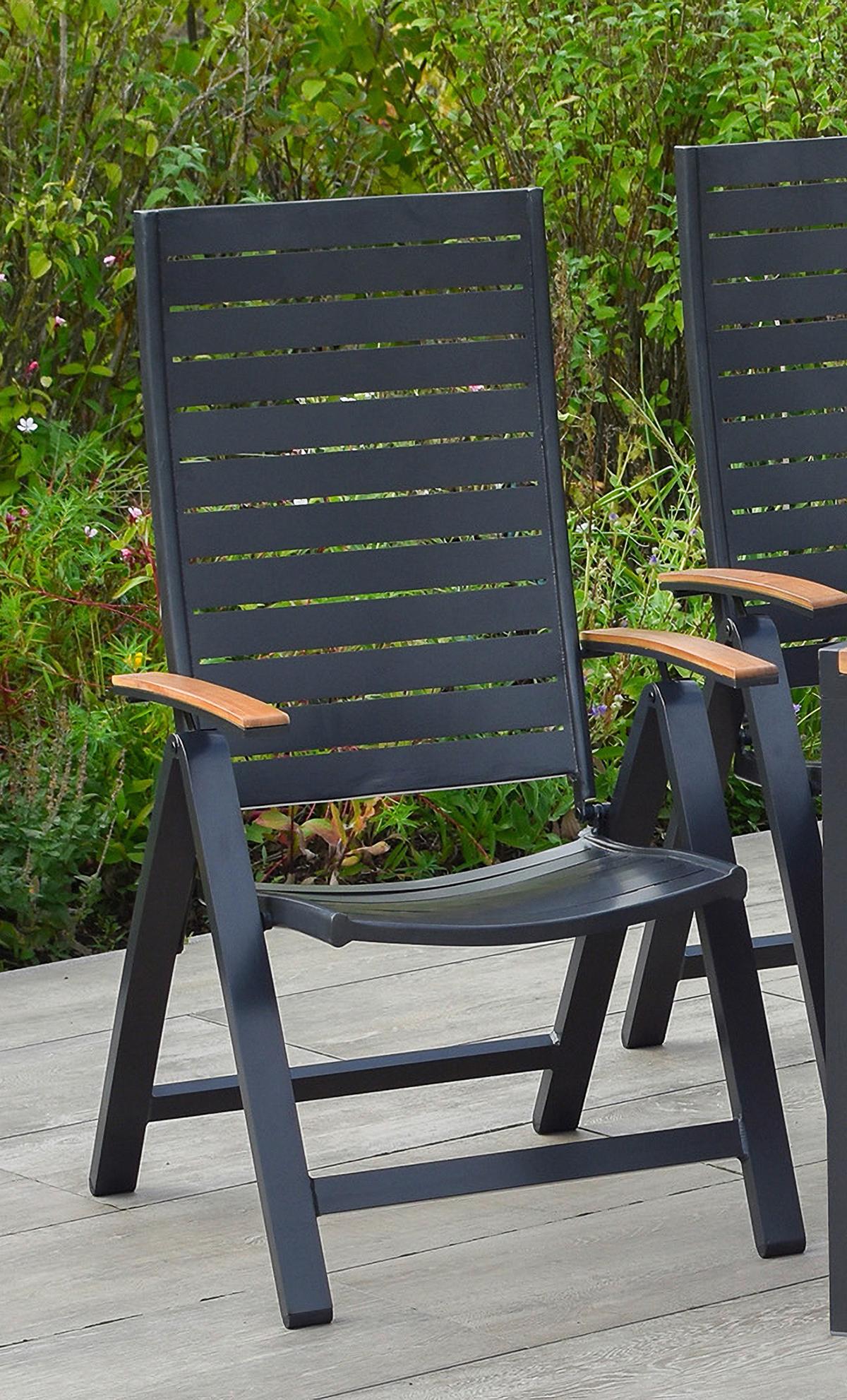 Gartensessel Klappbar Astros Metall, Kunststoff - Graphitfarben/Braun, KONVENTIONELL, Kunststoff/Metall (61,5/113/72cm) - Gardenson