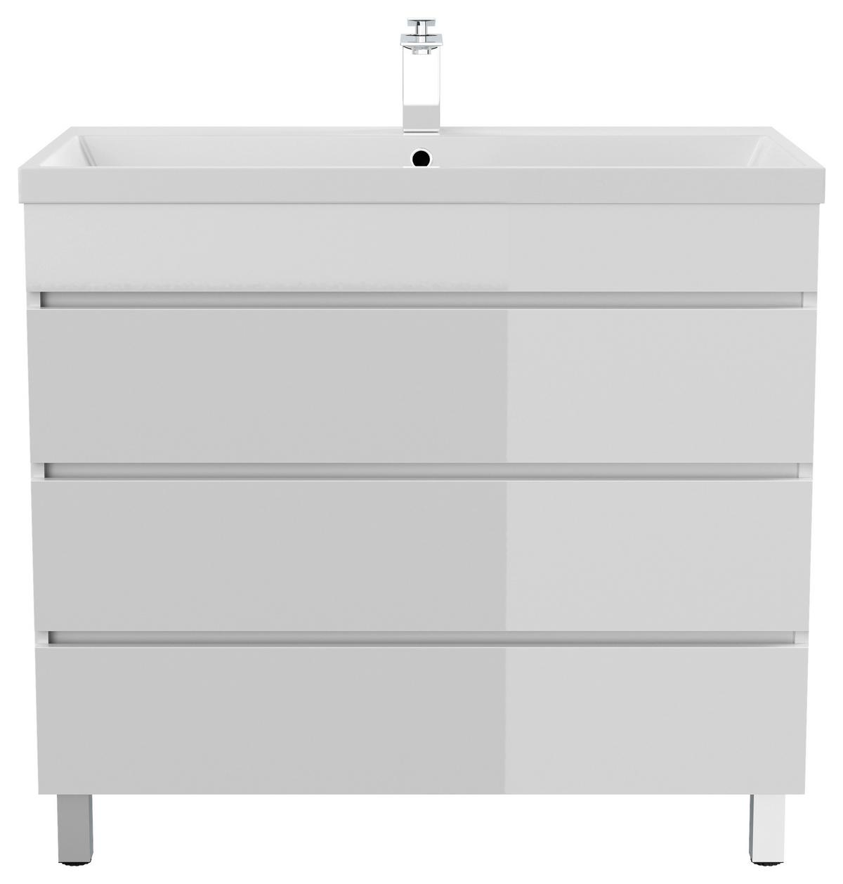 WASCHTISCHKOMBI Fellini Weiß HG B: 90cm - Weiß Hochglanz/Weiß, Basics, Holzwerkstoff/Stein (90cm) - MID.YOU