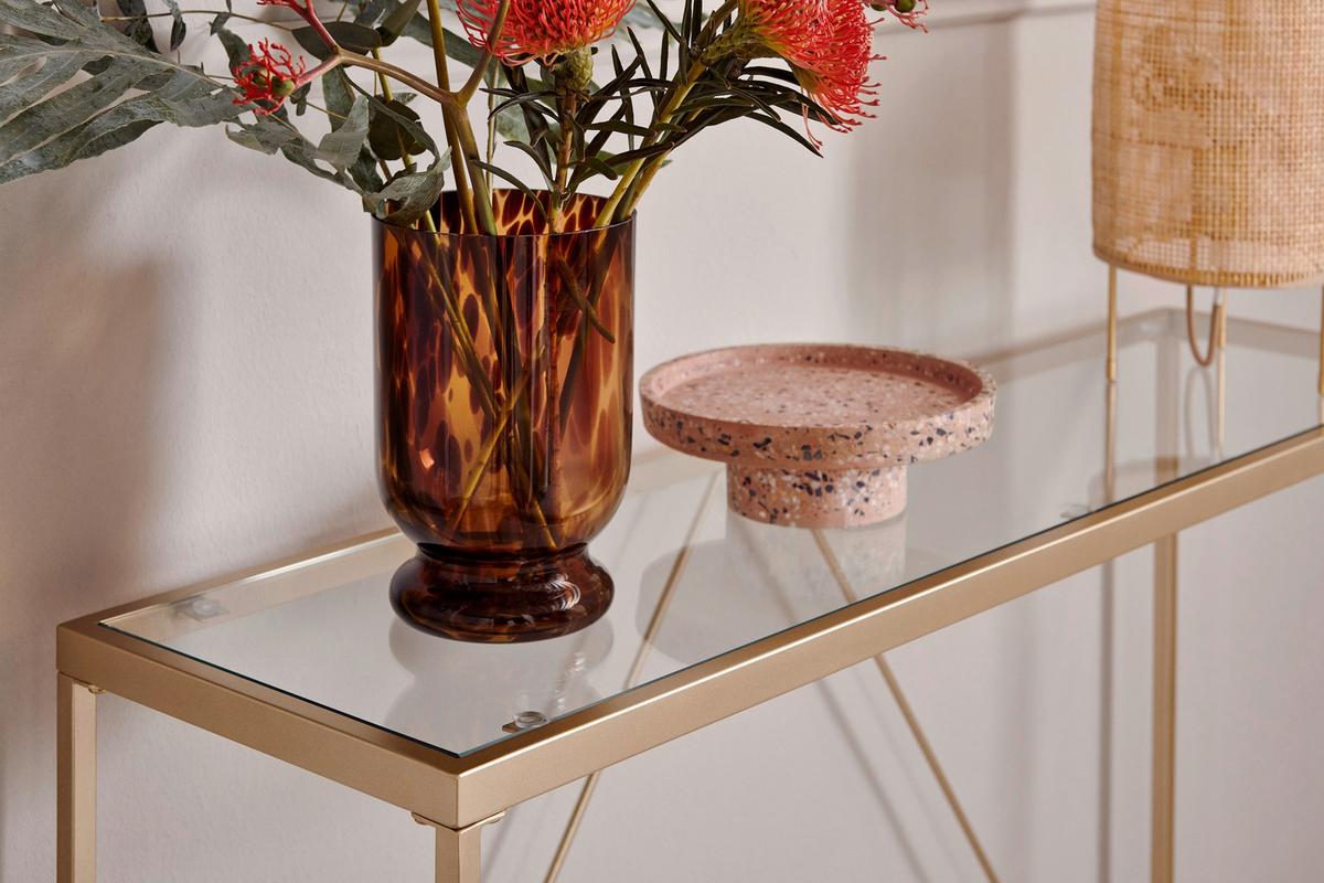 Konsolentisch Glam Console Goldfarben B: 30 Cm - Transparent/Goldfarben, KONVENTIONELL, Glas/Metall (111/30/76cm) - Livetastic