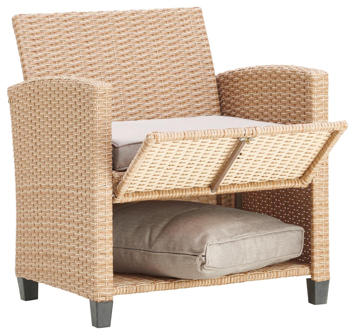 Loungegarnitur 6-tlg. Porto- Multi, Polyrattan Mit Kissen - Hellbraun/Grau, MODERN, Kunststoff/Textil (190/237cm) - Beldano