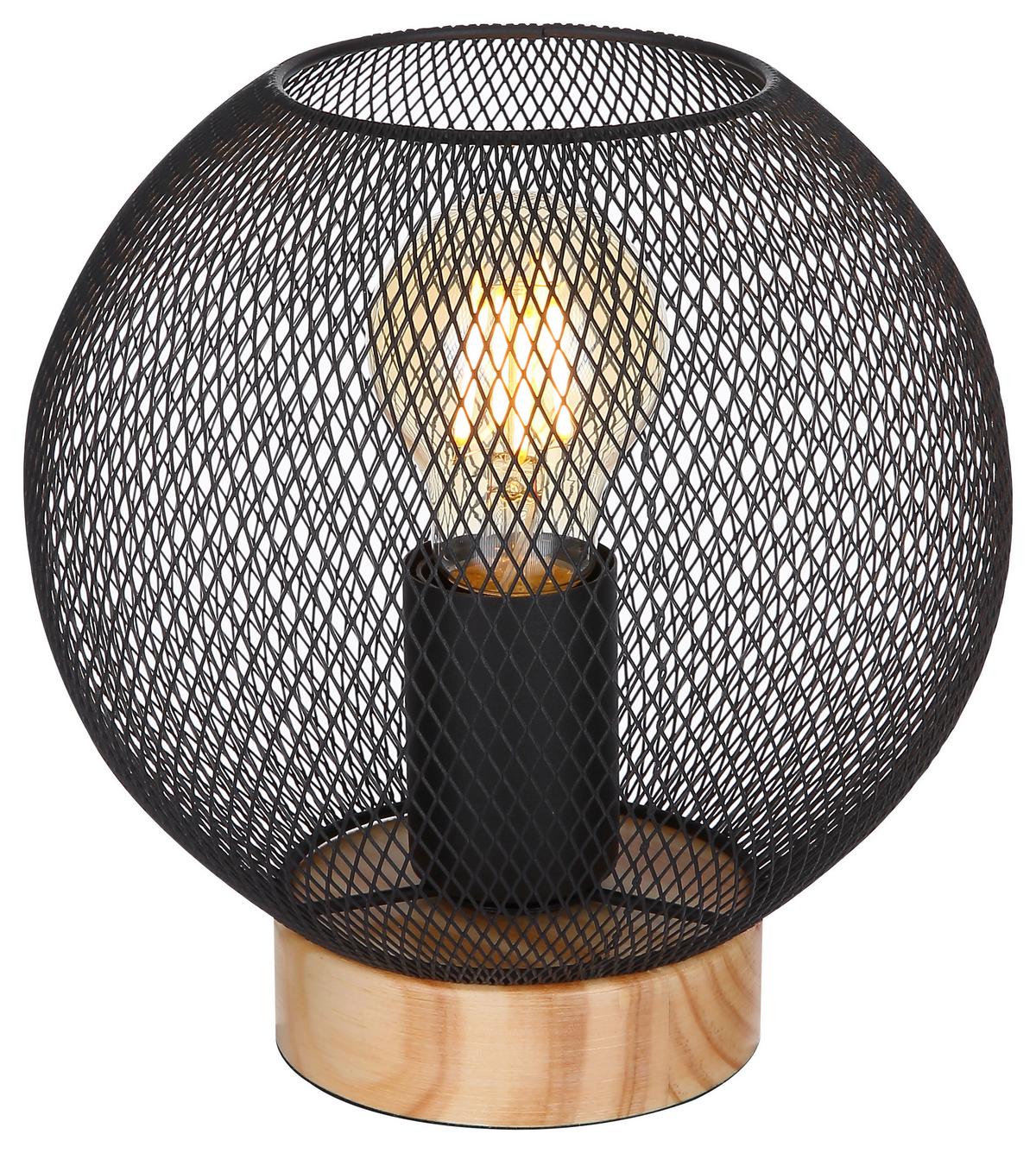 Tischlampe 15663t Schwarz Metall Mit Schalter - Schwarz/Braun, Basics, Holz/Metall (20/20cm) - Globo