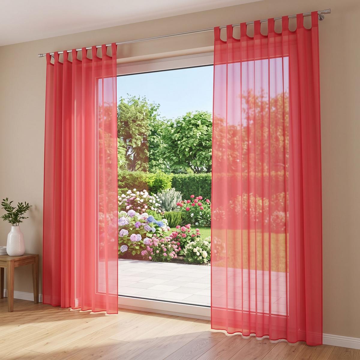 Vorhang mit Schlaufen und Band Utila 140x245 cm Rot - Rot, KONVENTIONELL, Textil (140/245cm) - Ondega