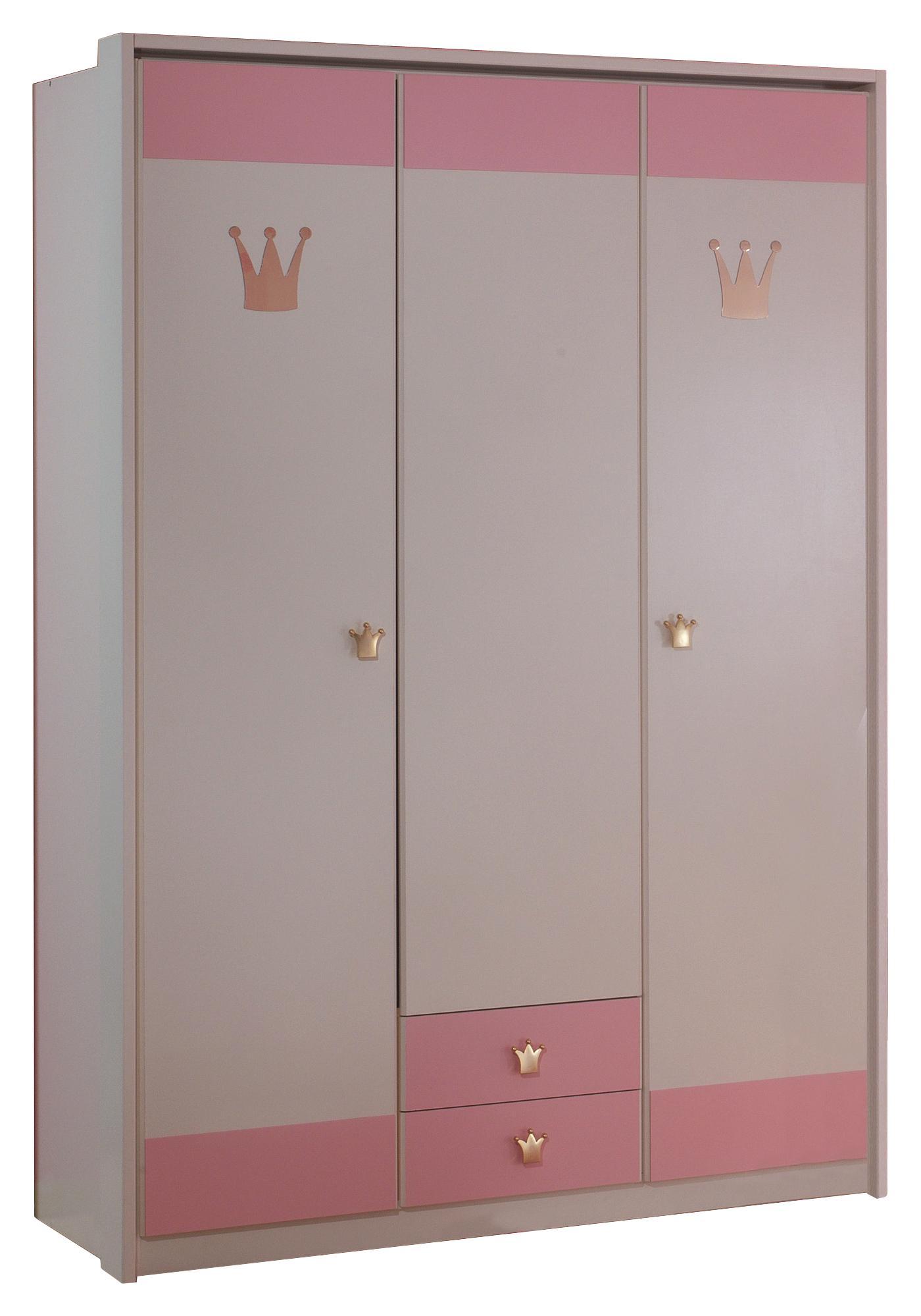 Kinderkleiderschrank Cindy B: ca. 139 cm - Rosa/Weiß, Holzwerkstoff (139/199/58cm) - Xora