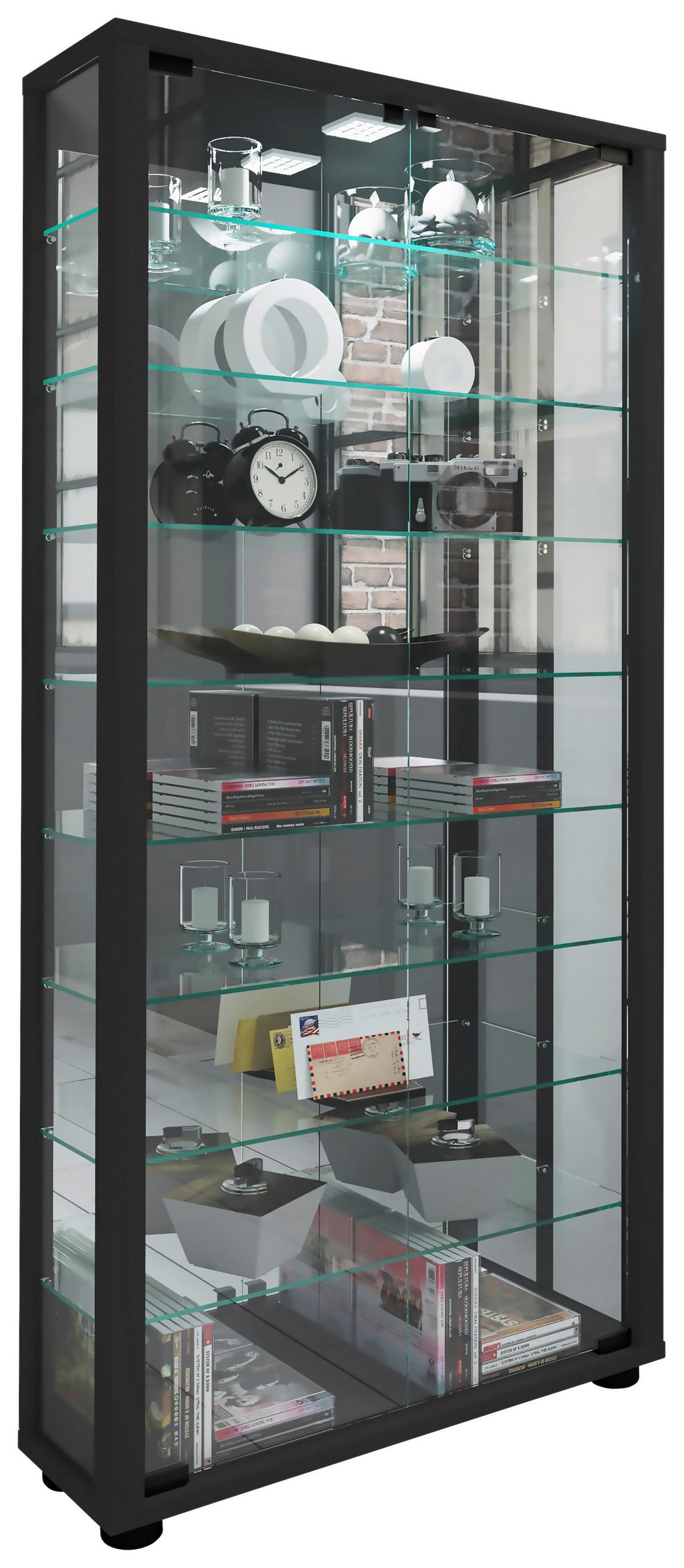 Vitrine Lumo Schwarz B: 59 cm - Schwarz, MODERN, Glas/Holzwerkstoff (59/114,8/18cm) - MID.YOU