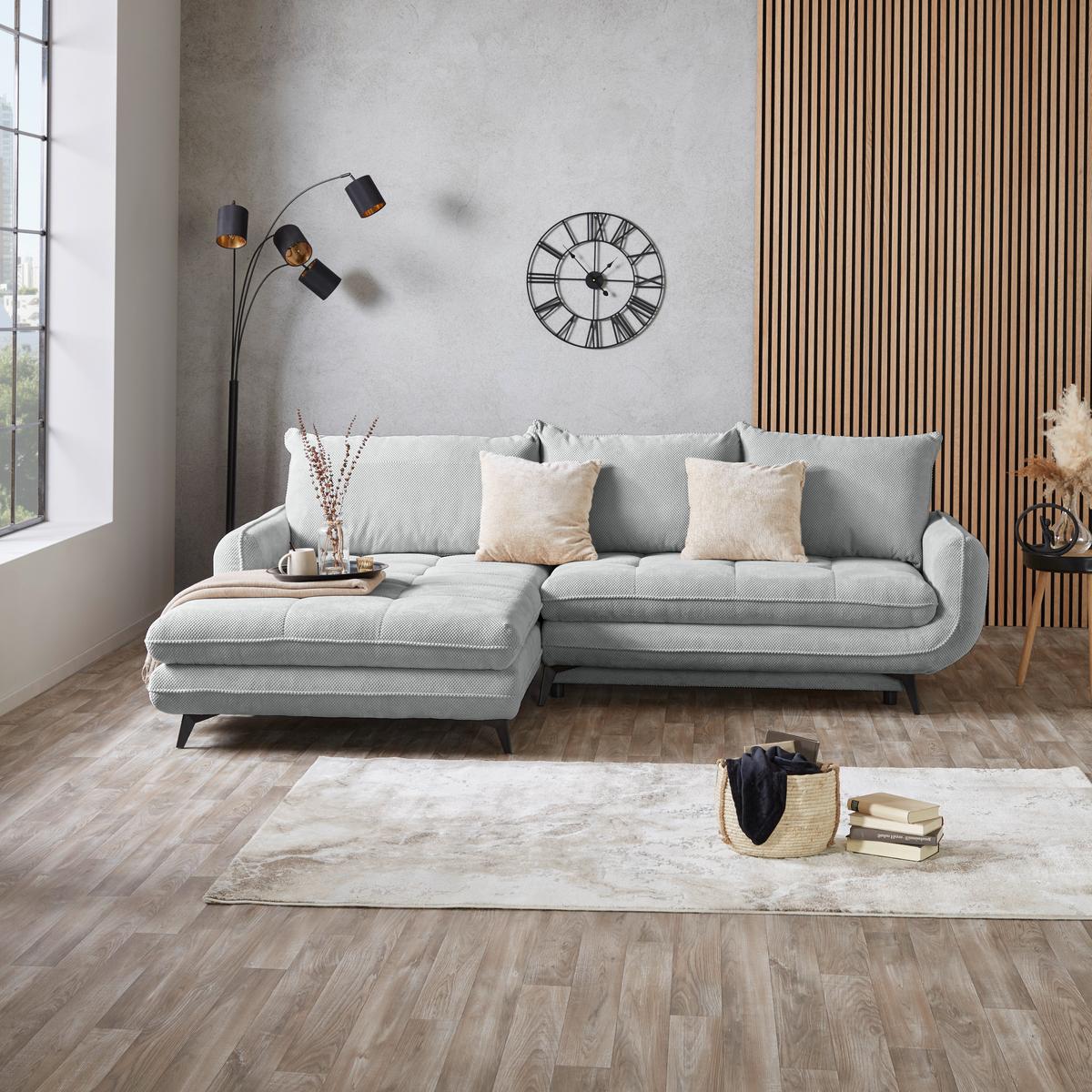 Ecksofa Wave - Silberfarben/Schwarz, MODERN, Textil (189/266cm)