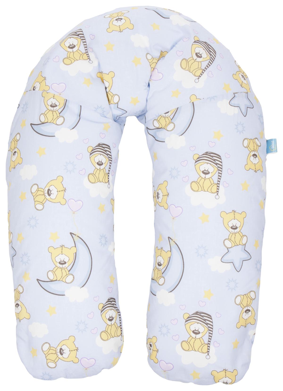 Stillkissen Blumenbär 140 cm Bezug Waschbar 100% Baumwolle - Blau/Gelb, Textil (140cm) - Fillikid