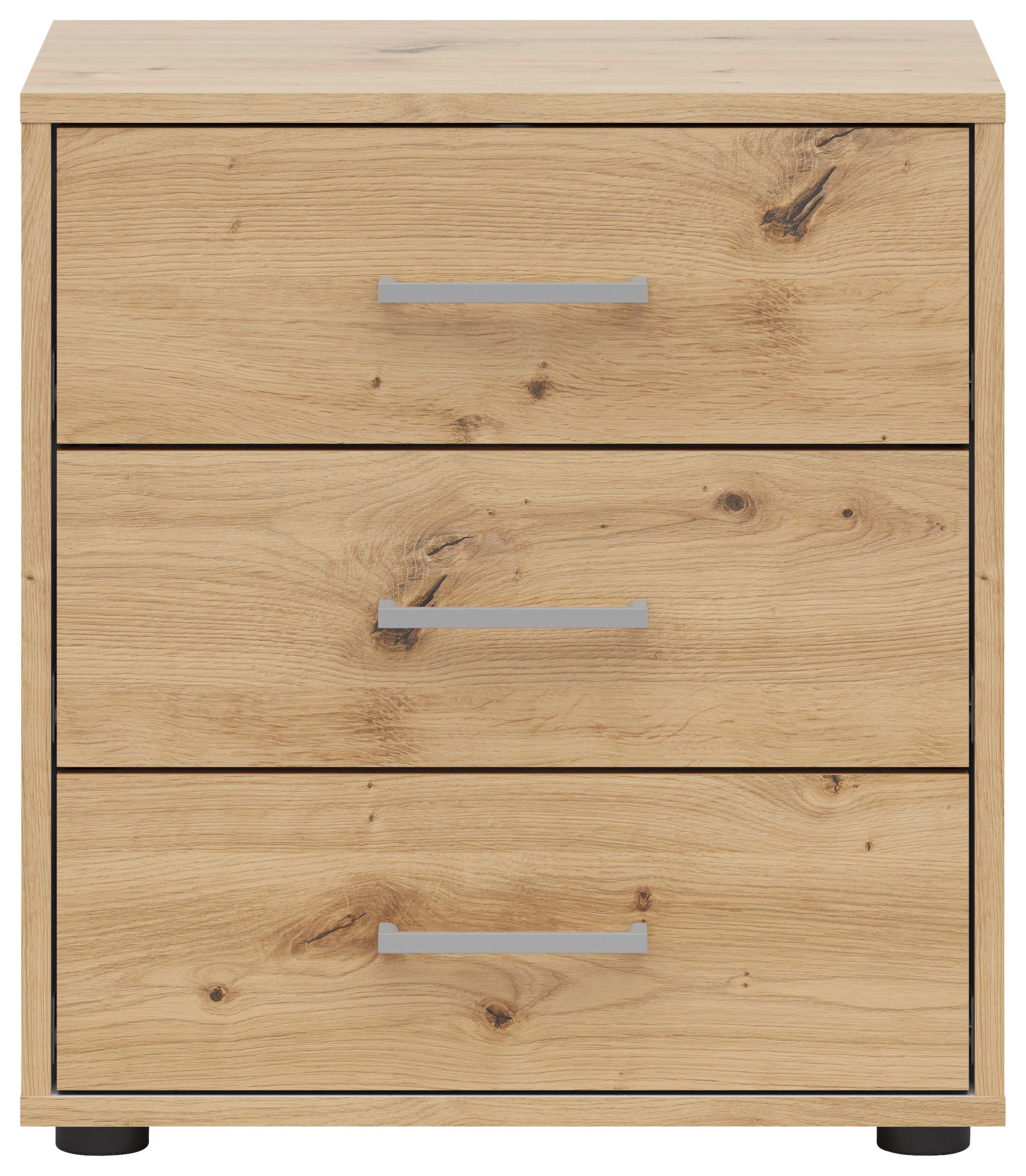 Nachtkästchen Smart Iii Eiche Dekor, 3 Laden, B: 50cm - Weiß/Eiche Artisan, KONVENTIONELL, Holzwerkstoff (50/54/35cm)