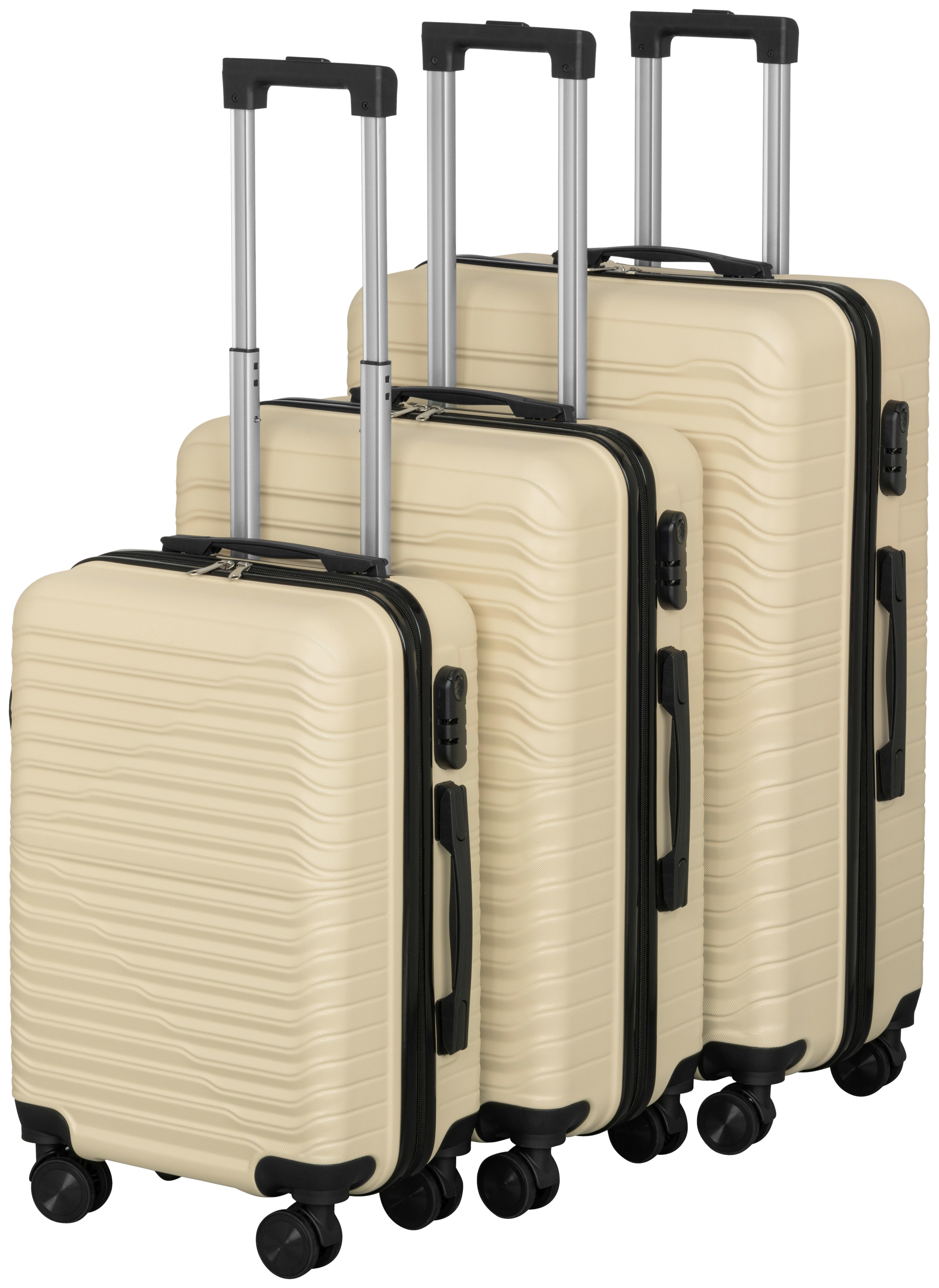 Reisekoffer Set 3-Tlg Florenz 4 Rollen Hartschale - Beige, Basics, Kunststoff/Textil - Ondega