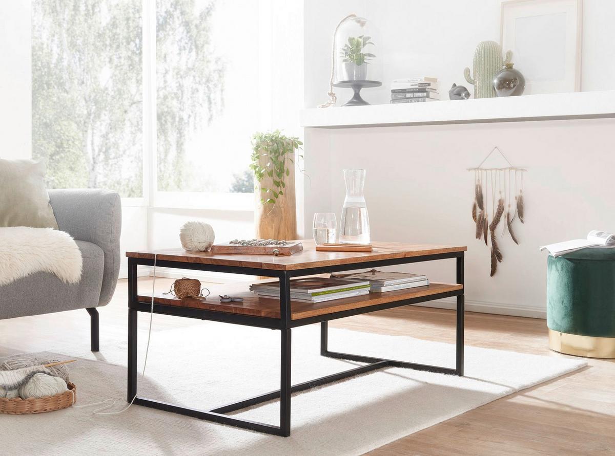Konferenčný stolík farby akácie - čierna/farba akácie, Modern, kov/drevo (100/60/45cm) - MID.YOU