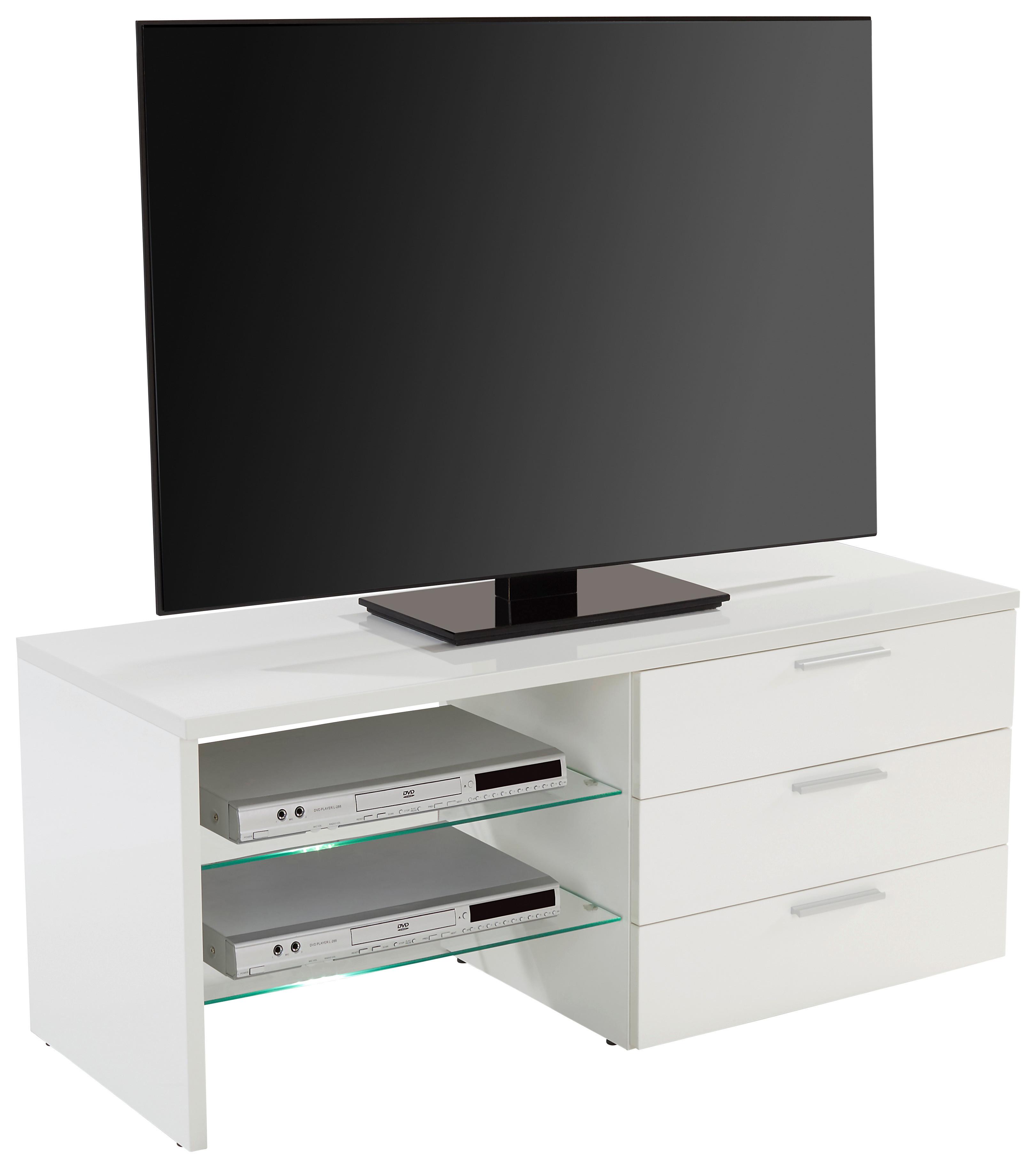 TV STOLÍK MERLIN II NEW - biela/chrómová, Modern, kompozitné drevo/plast (118,4/47/39,5cm)