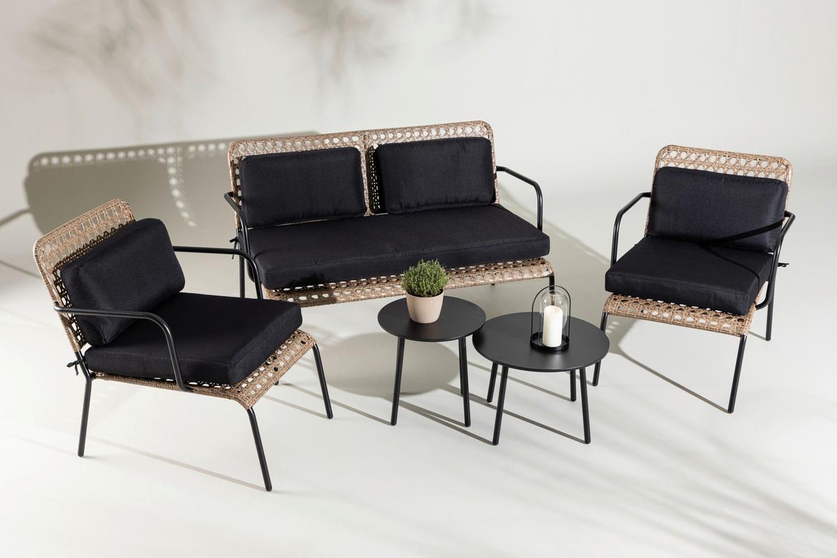 Loungegarnitur 5-tlg Paola Holz/metall Mit Kissen - Dunkelgrau/Schwarz, KONVENTIONELL, Naturmaterialien/Holz - Gardenson