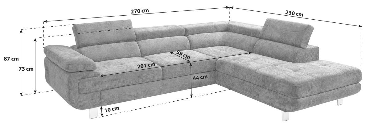 Ecksofa Savona - Graubraun, MODERN, Textil (270/230cm) - Ondega